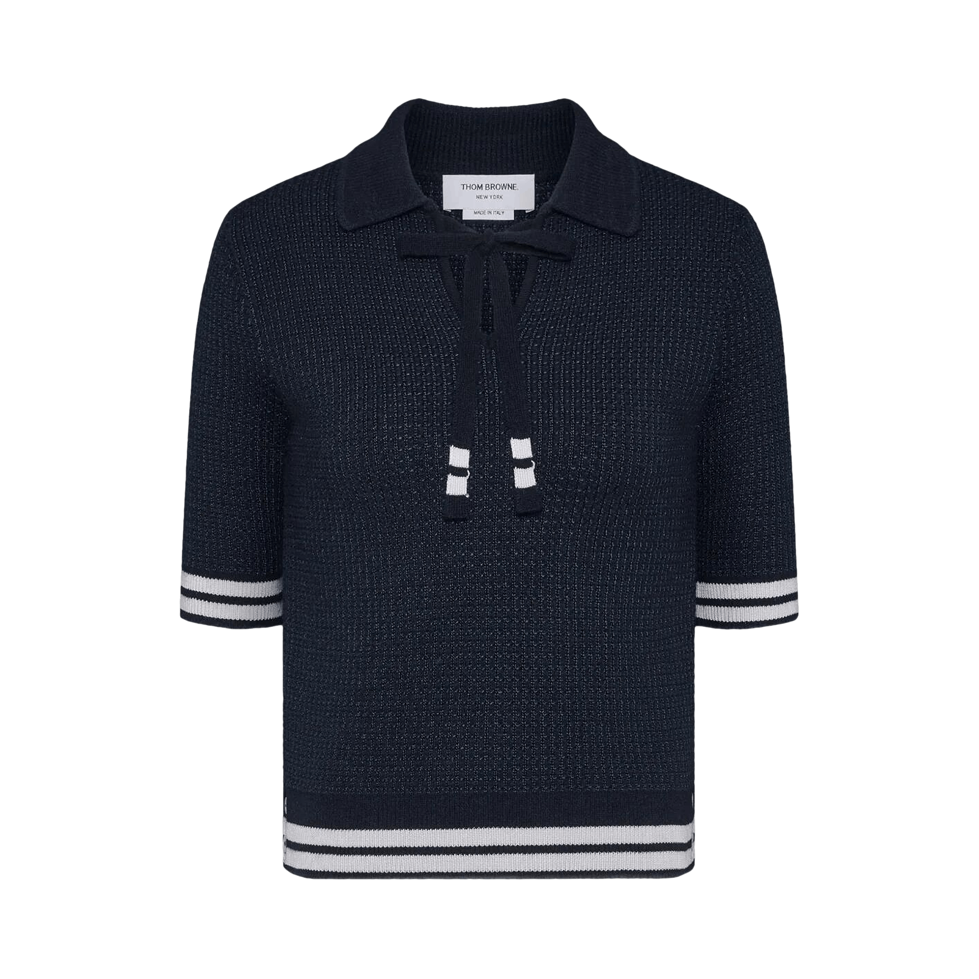 Thom Browne Tuck Stitch Short-Sleeve Neck Tie Polo 'Navy'