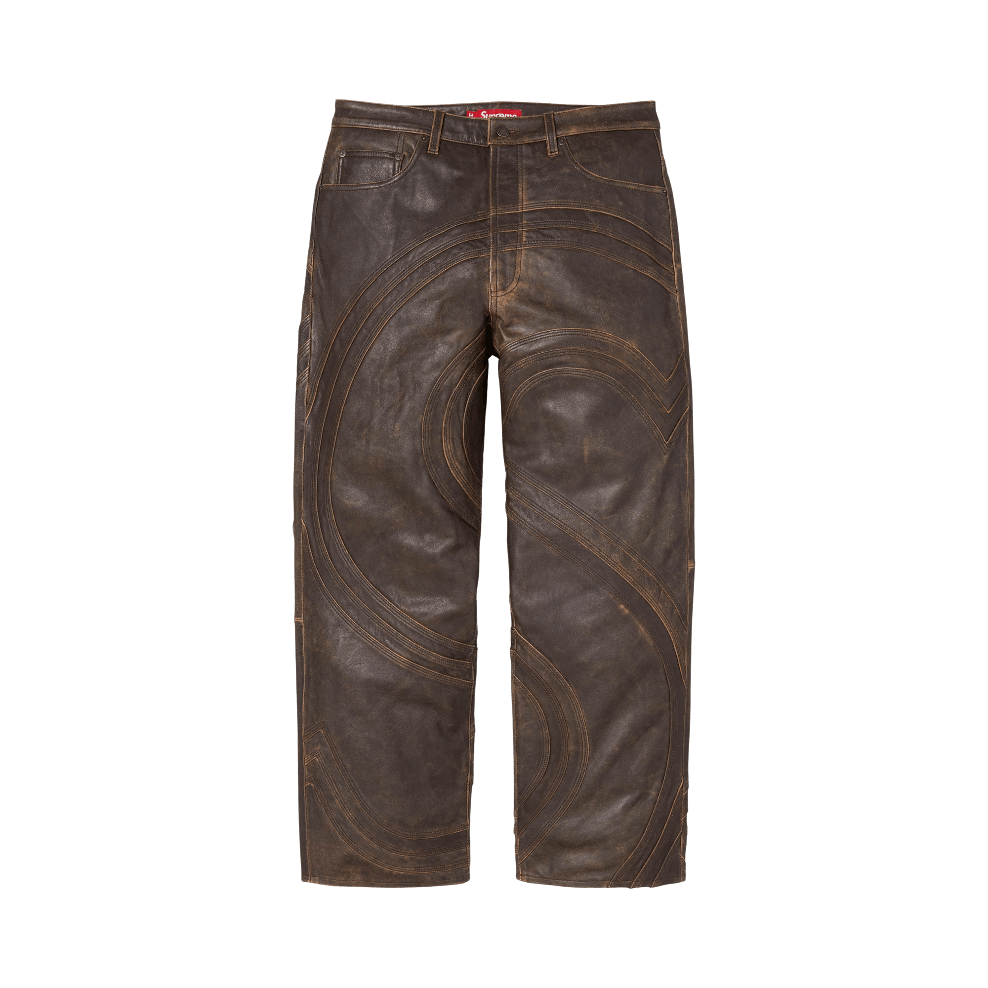 Supreme S Logo Leather Baggy 5-Pocket Jean 'Brown'