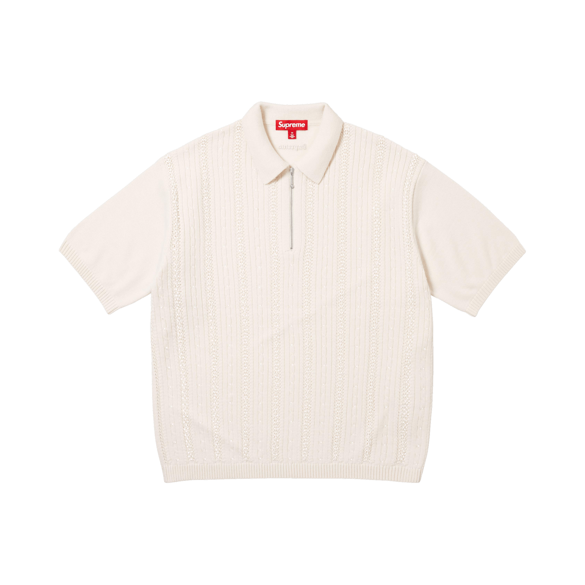 Supreme Beaded Zip Short-Sleeve Polo Sweater 'Cream'