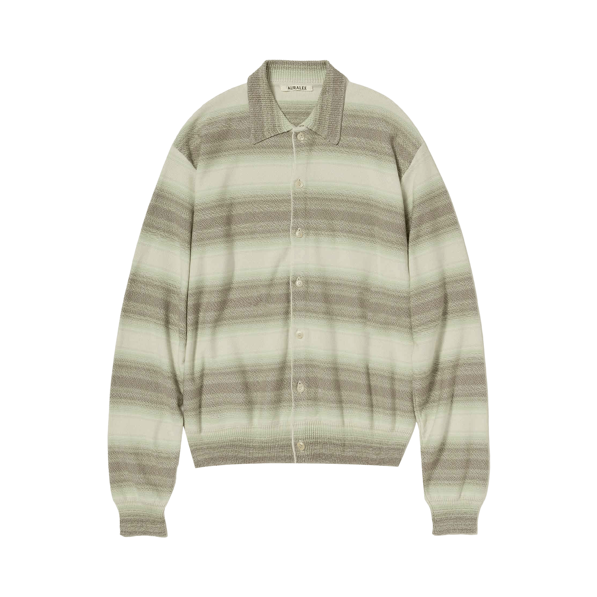 Auralee Gradient Stripe Knit Cardigan 'Lime Grey Stripe'