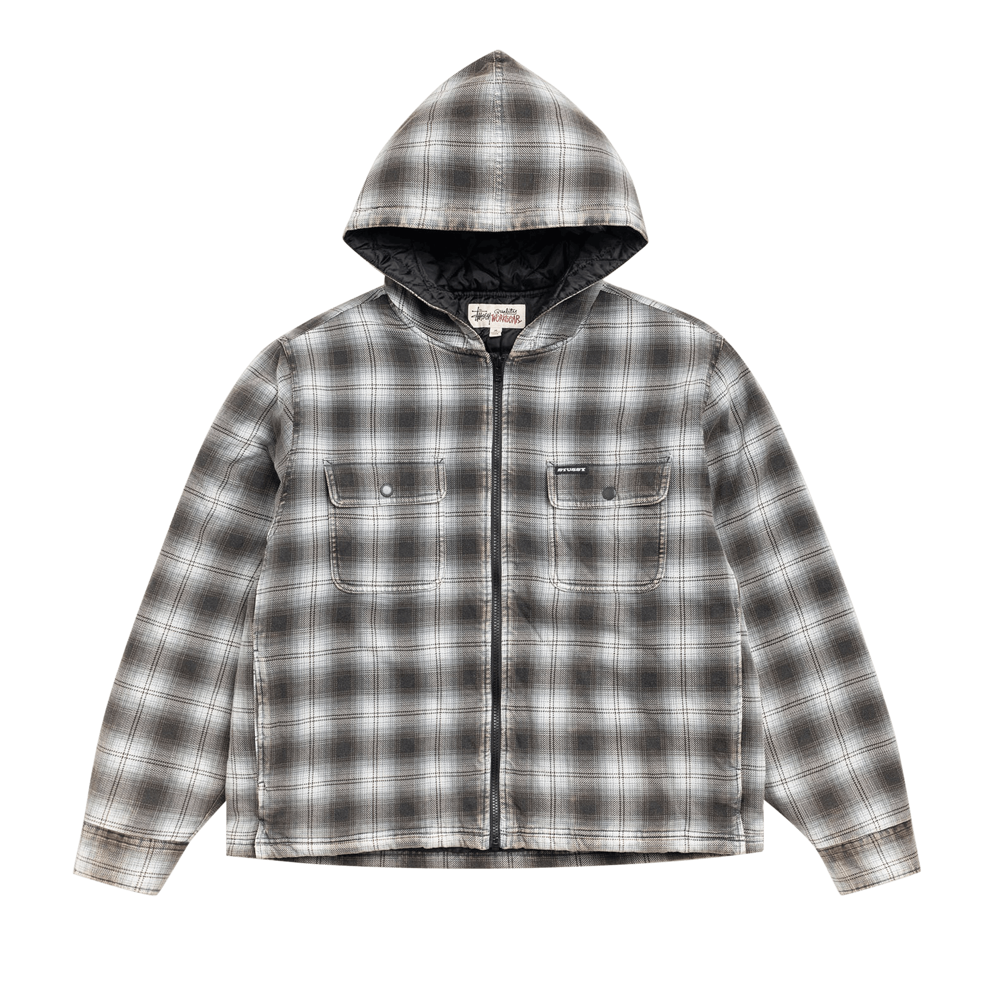 Stussy Zip Hooded Plaid Shirt 'Charcoal'