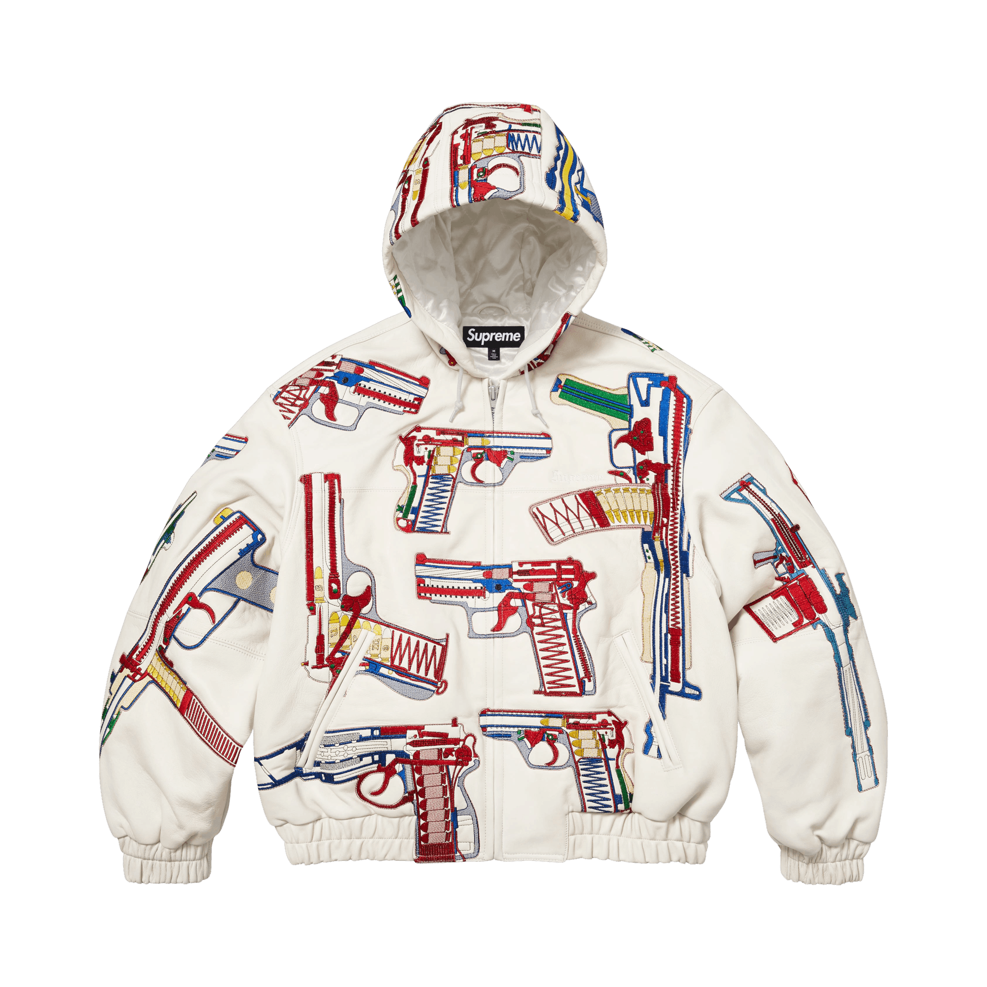 Supreme Guns Embroidered Hooded Leather Jacket 'White'