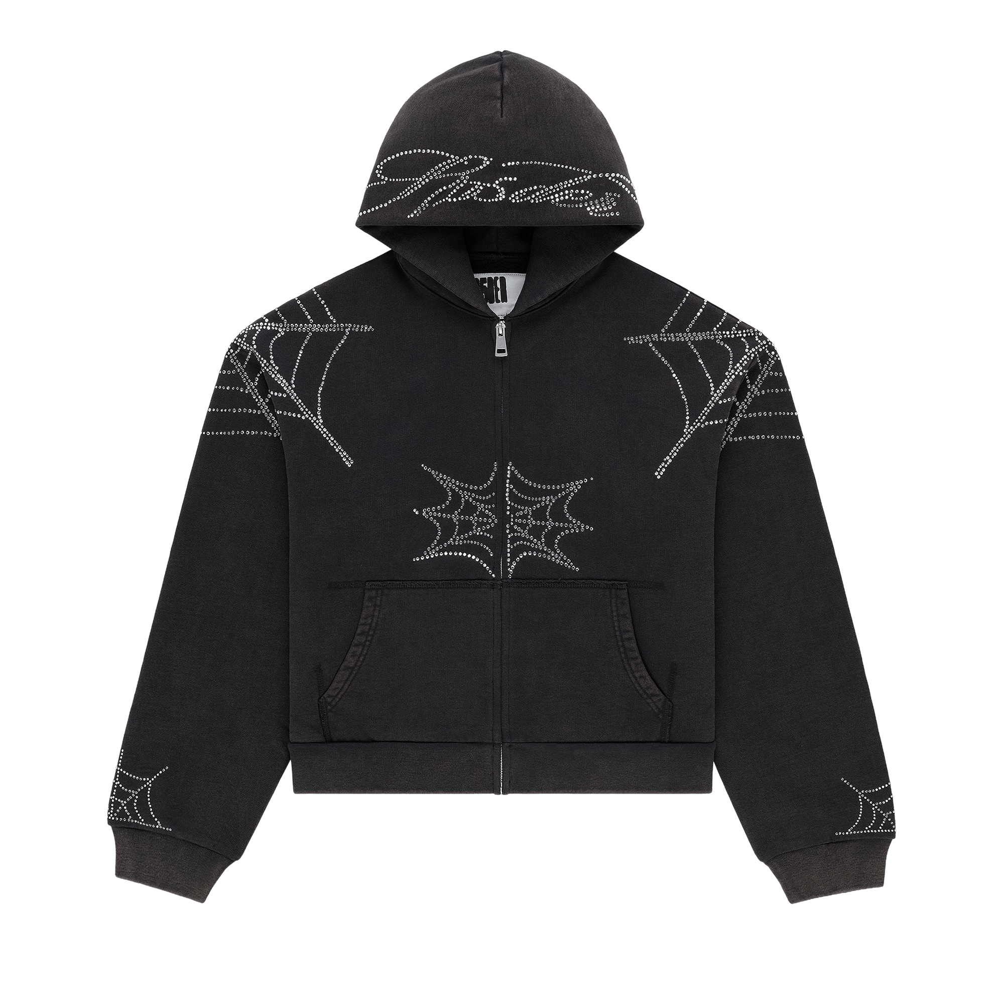 Sp5der Rhinestone Web Zip Hoodie 'Black'