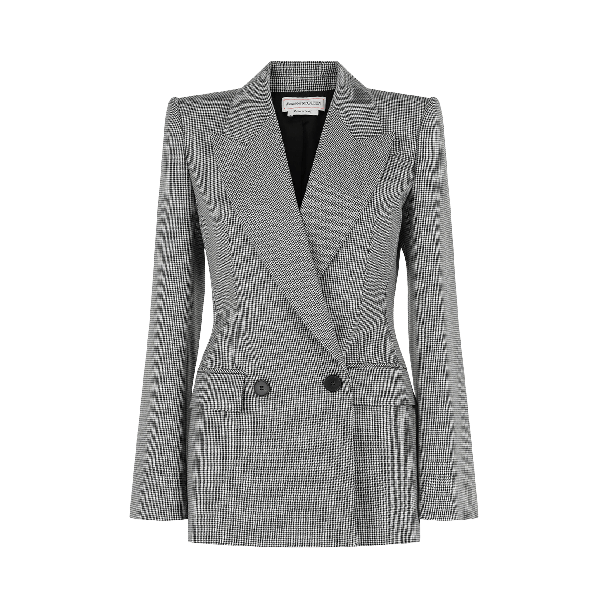 Alexander McQueen Houndstooth Check Double-Breasted Blazer 'Black/Ivory'