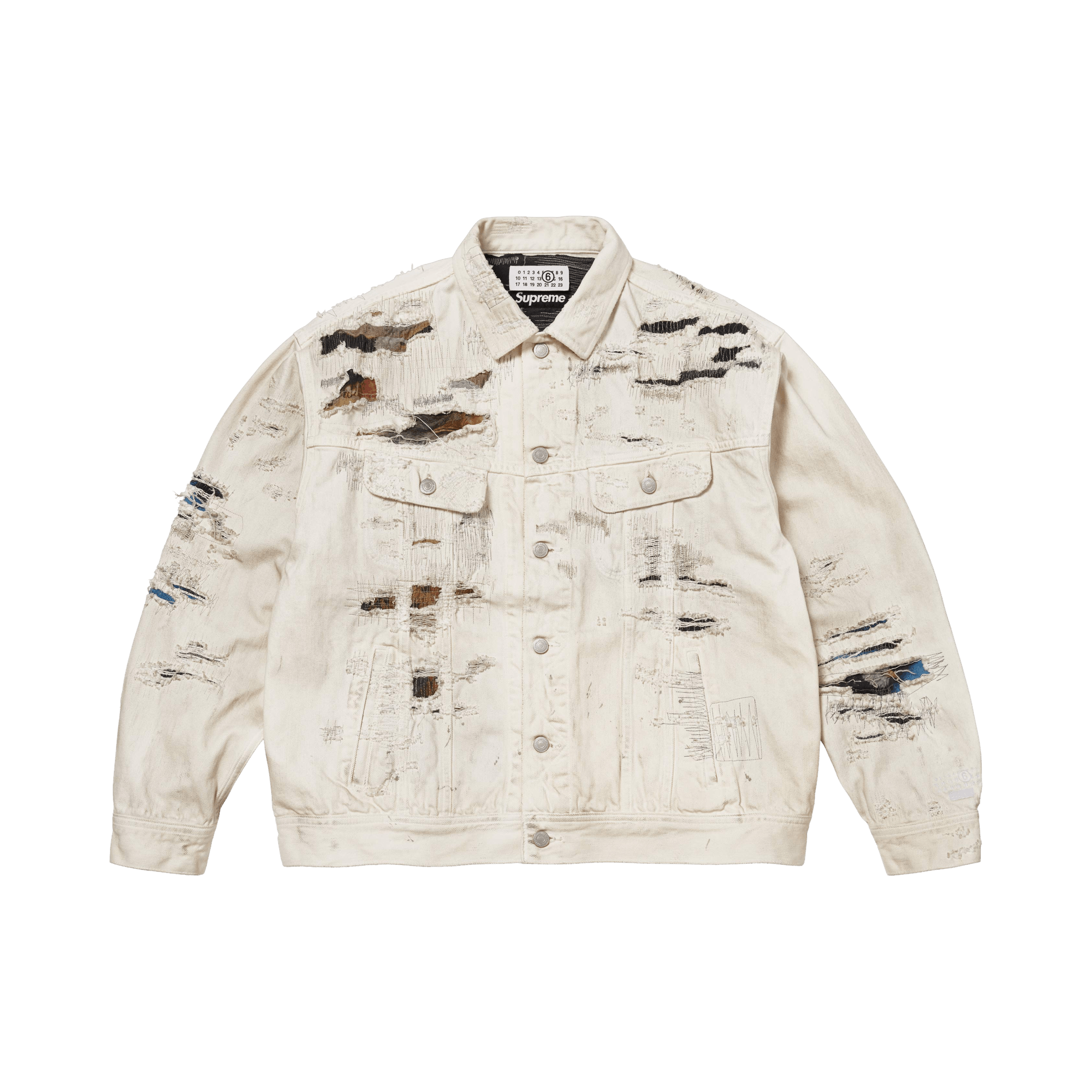 Supreme x MM6 Maison Margiela Distressed Selvedge Denim Trucker Jacket 'White'