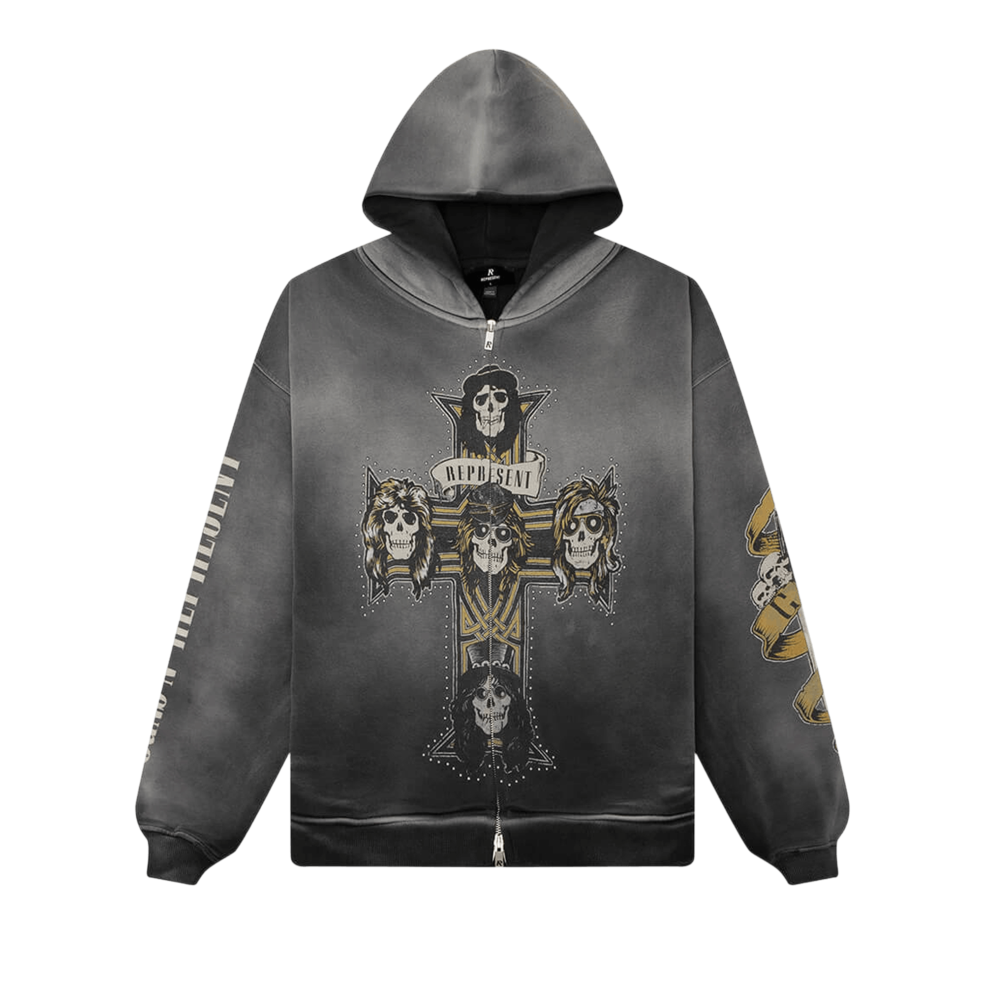 Represent Clo x Guns N' Roses Cross Zip Through Hoodie 'Stained Black'
