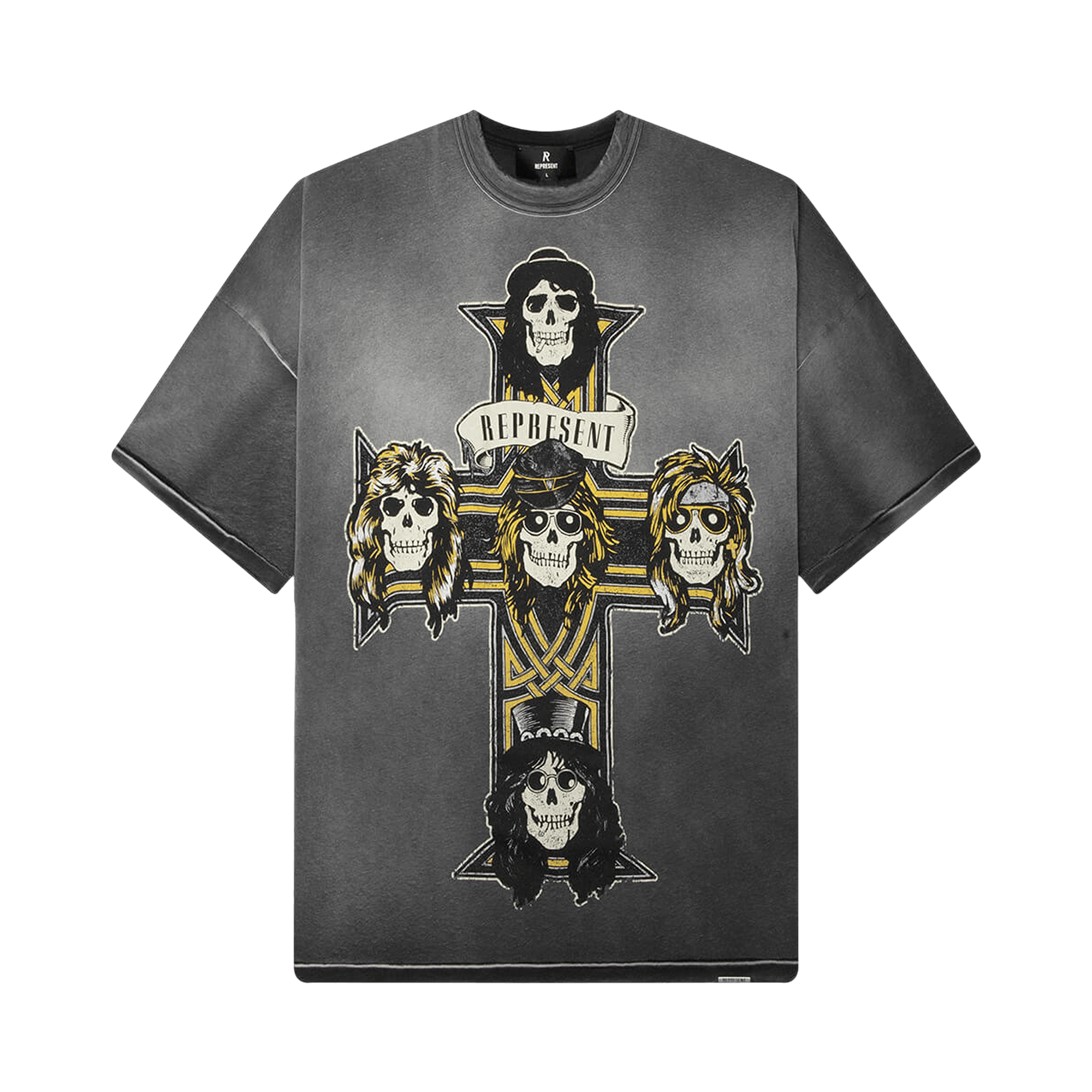 Represent Clo x Guns N' Roses Cross T-Shirt 'Stained Black'