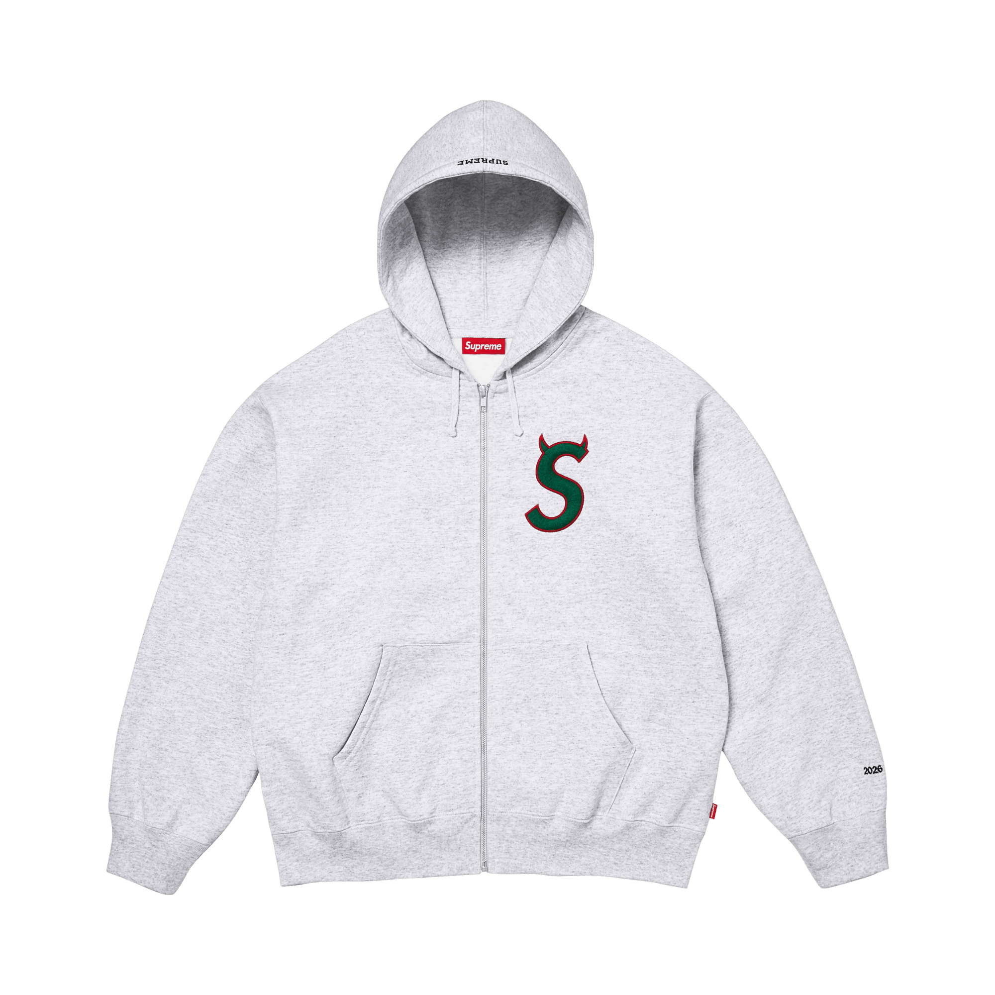 Supreme Devil S Logo Zip Up Hooded Sweatshirt 'Ash Grey'