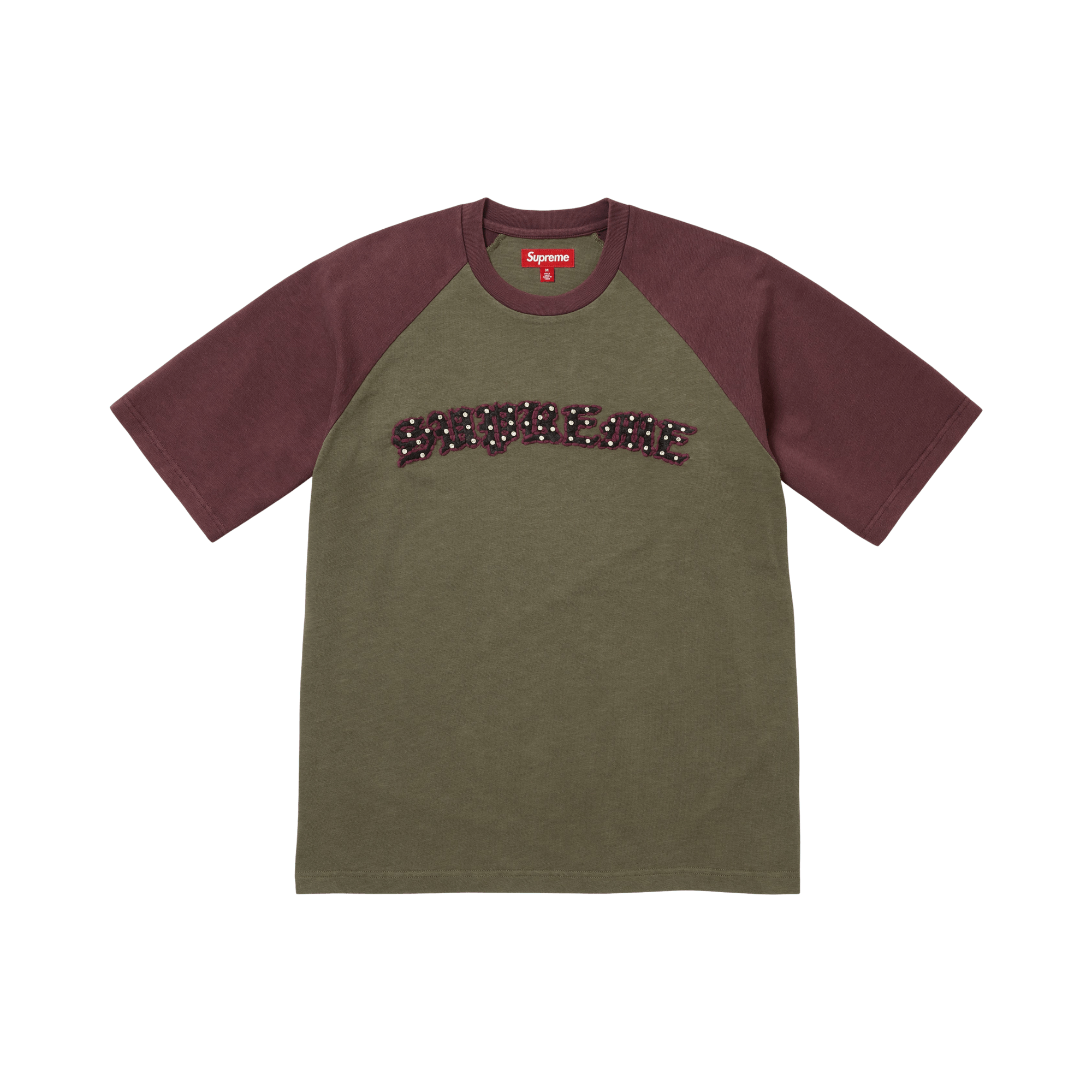 Supreme Rhinestone Raglan Short-Sleeve Top 'Olive'