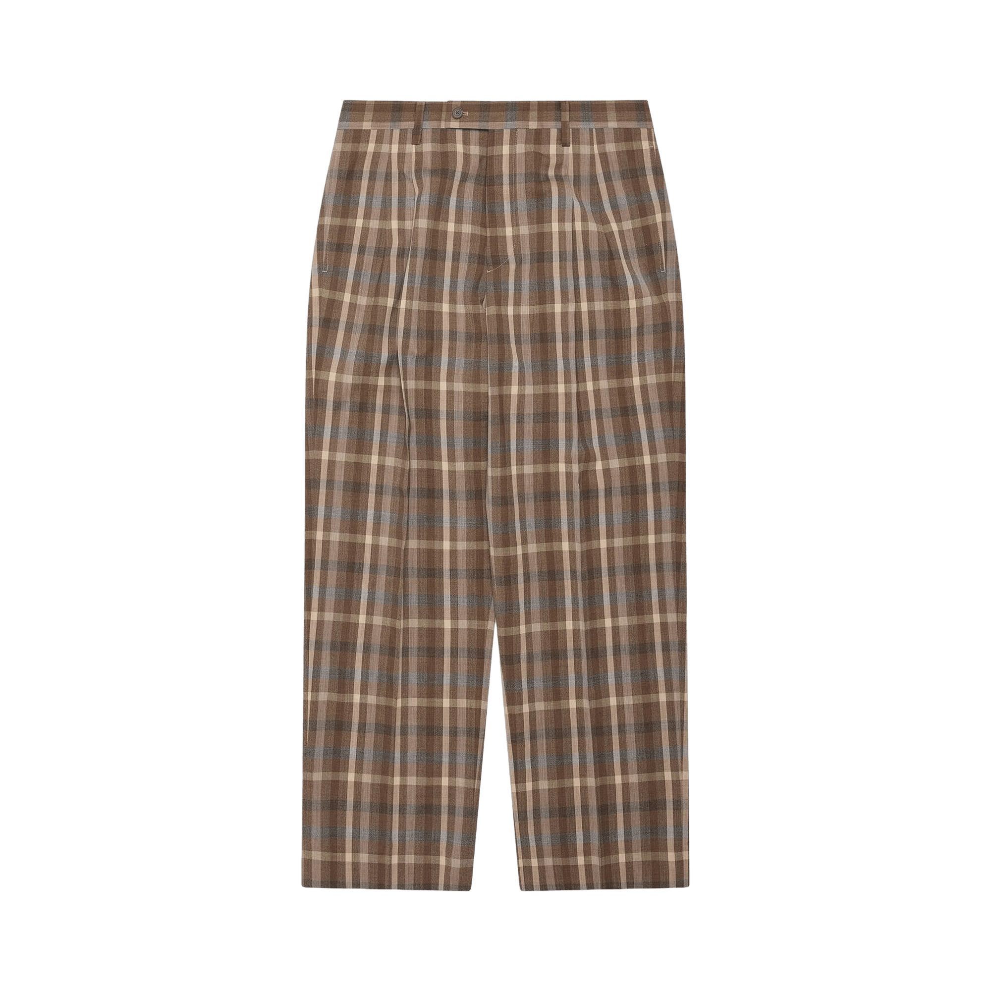 Auralee Super Fine Tropical Wool Check Two-Tuck Slacks 'Top Brown Check'