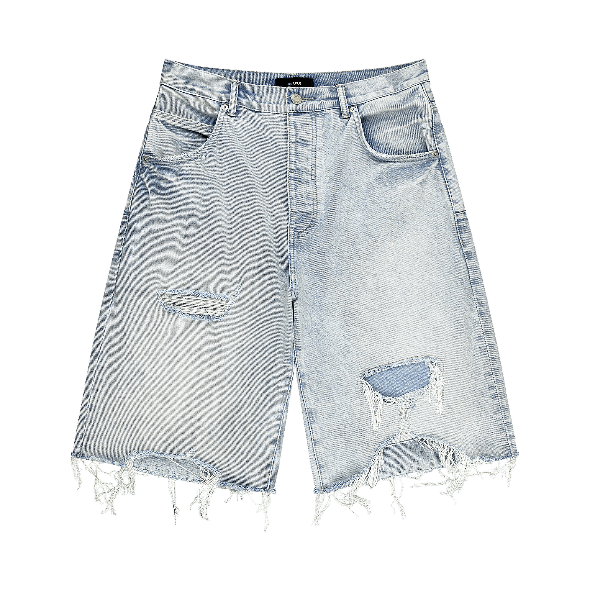 PURPLE BRAND Blowout Patched Shorts 'Light Indigo'