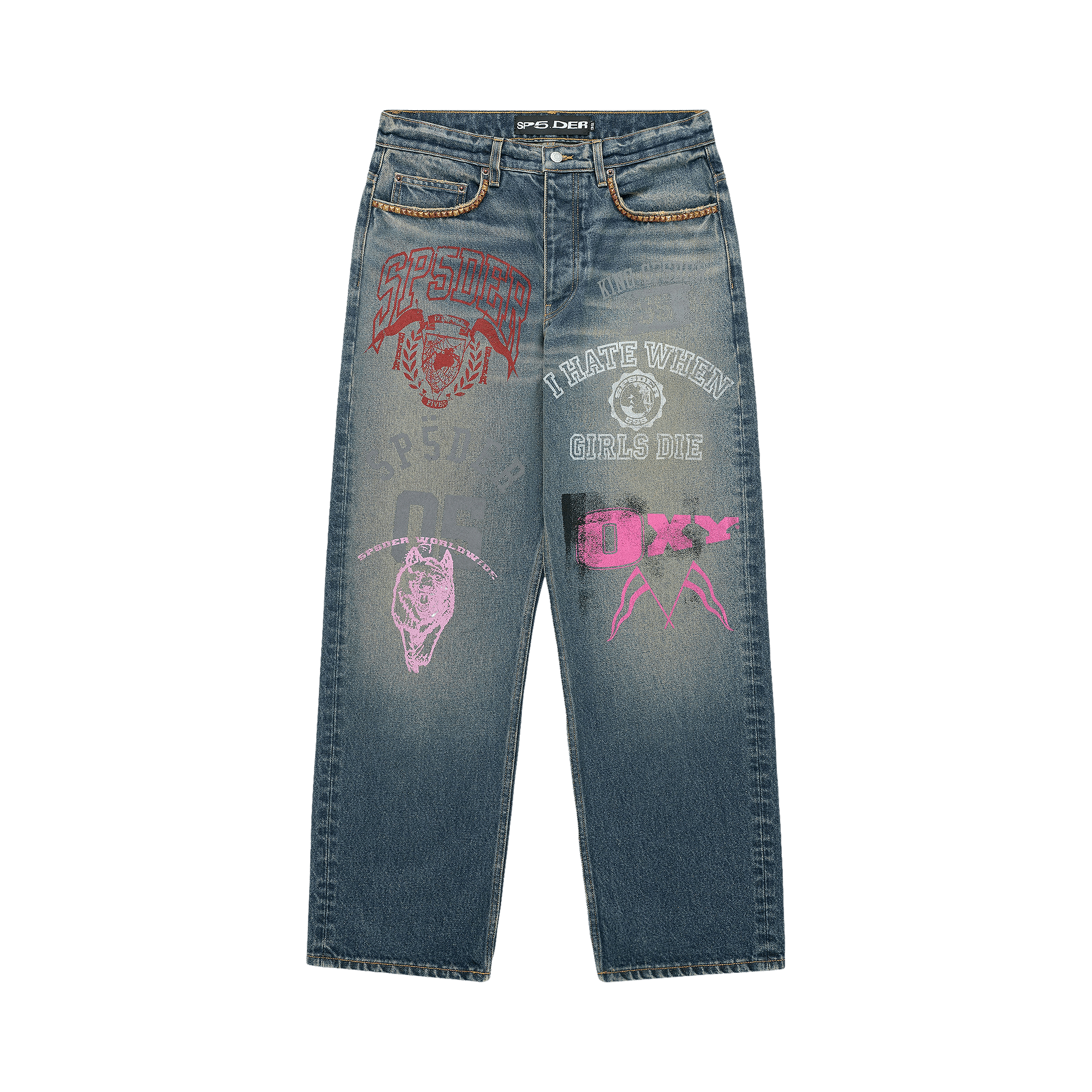 Sp5der Multi Print Studded Denim 'Indigo'