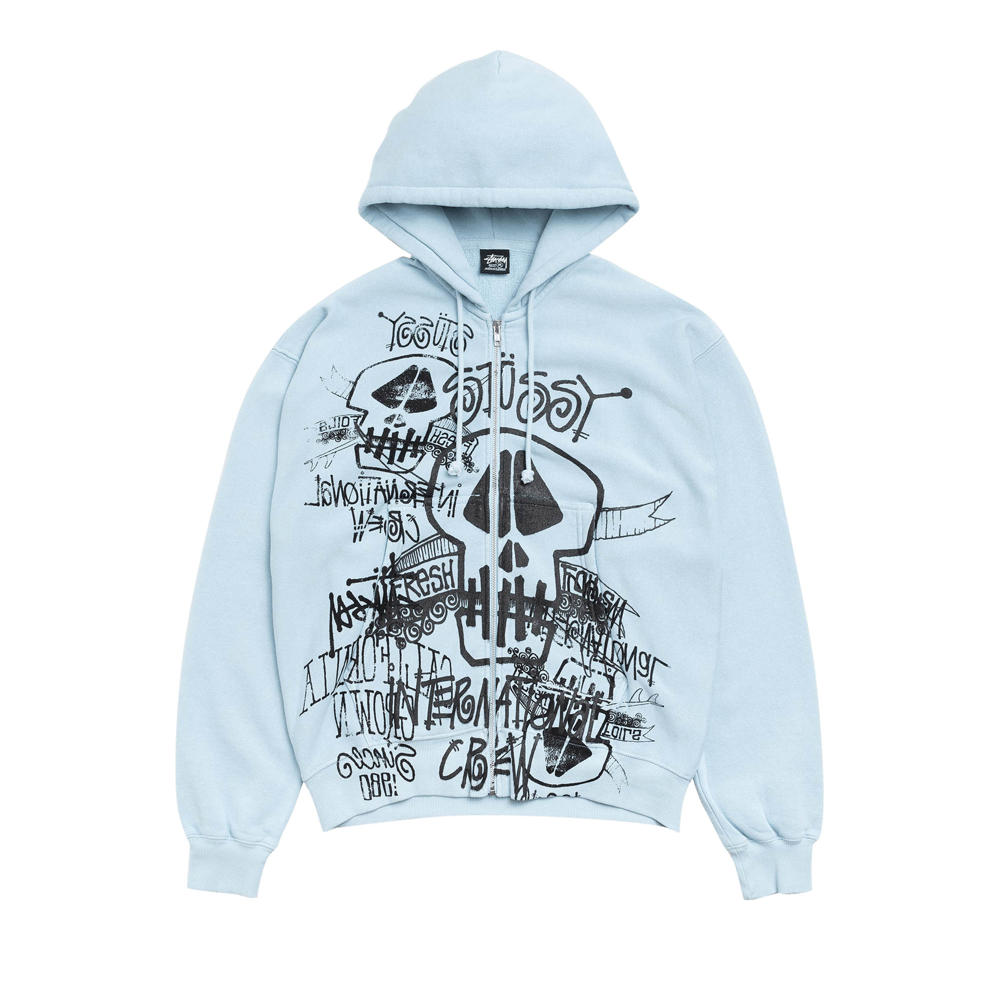 Stussy Skulls Zip Hoodie Pigment Dyed 'Sky Blue'