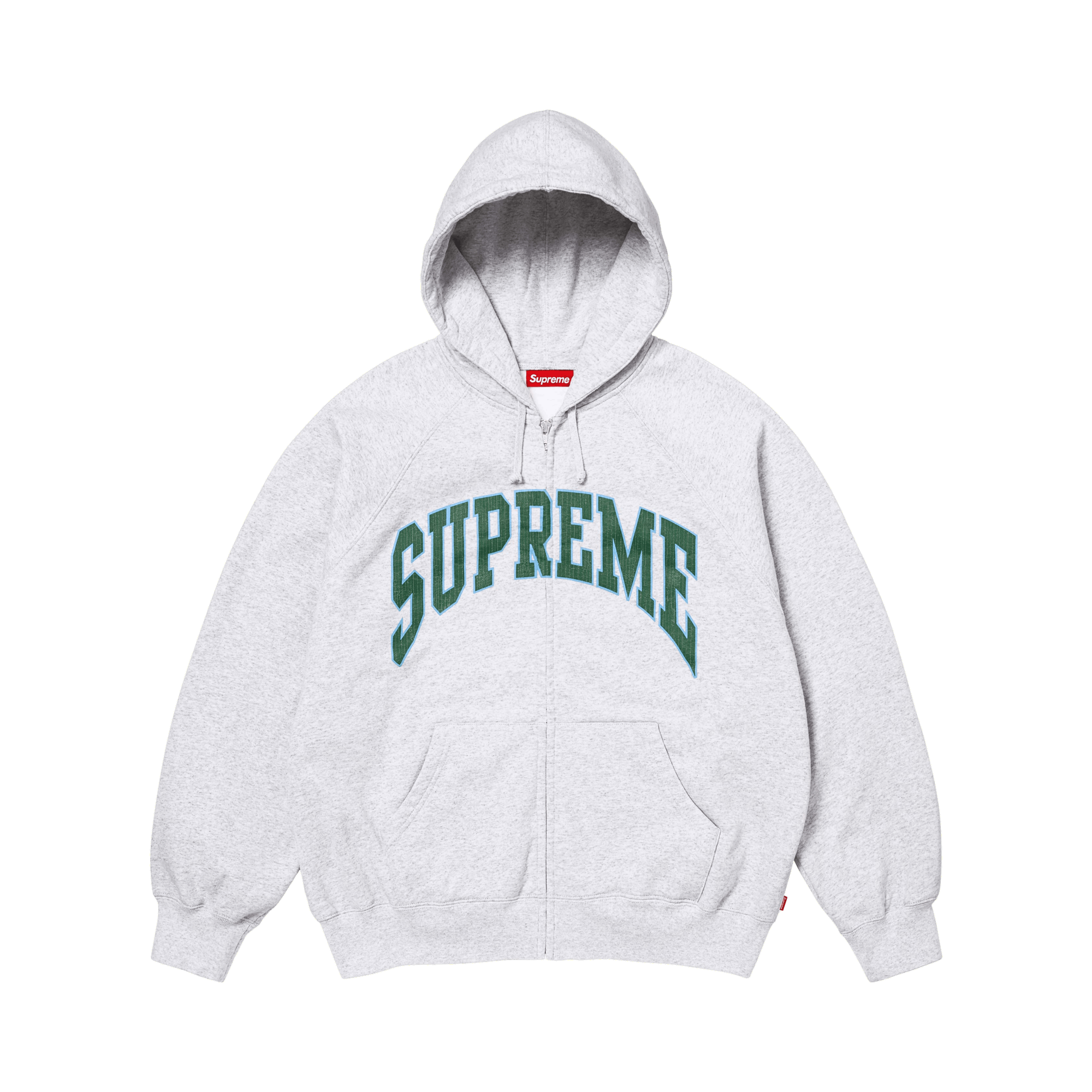 Supreme Cracked Raglan Zip Up Hooded Sweatshirt 'Ash Grey'