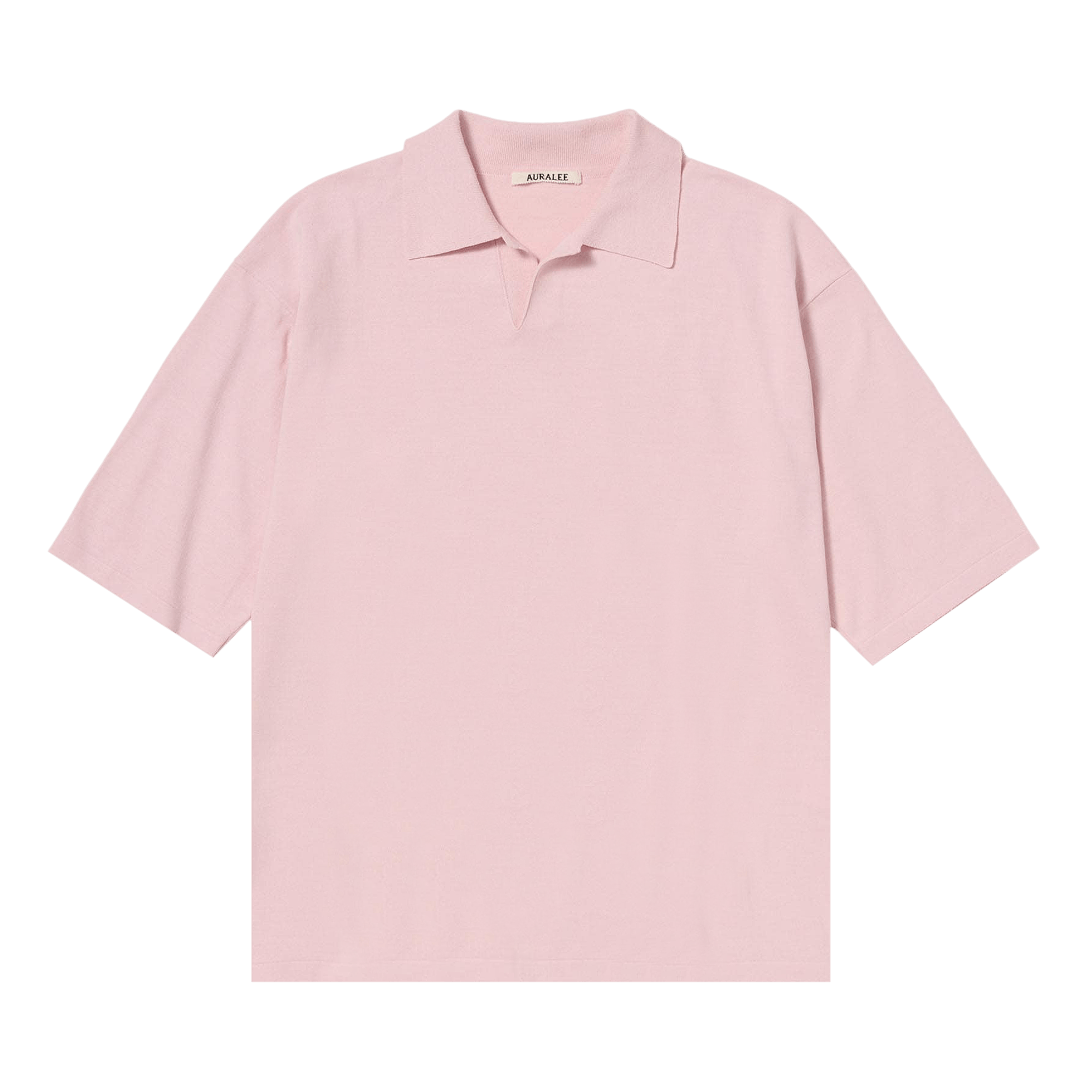 Auralee High Gauge Tussah Silk Knit Skipper Polo 'Light Pink'
