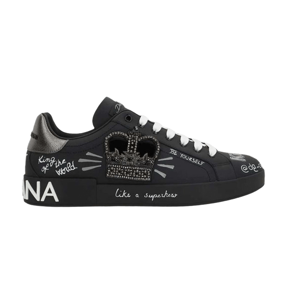 Dolce & Gabbana Rhinestone Crown Logo Patch Portofino Sneakers 'Black'