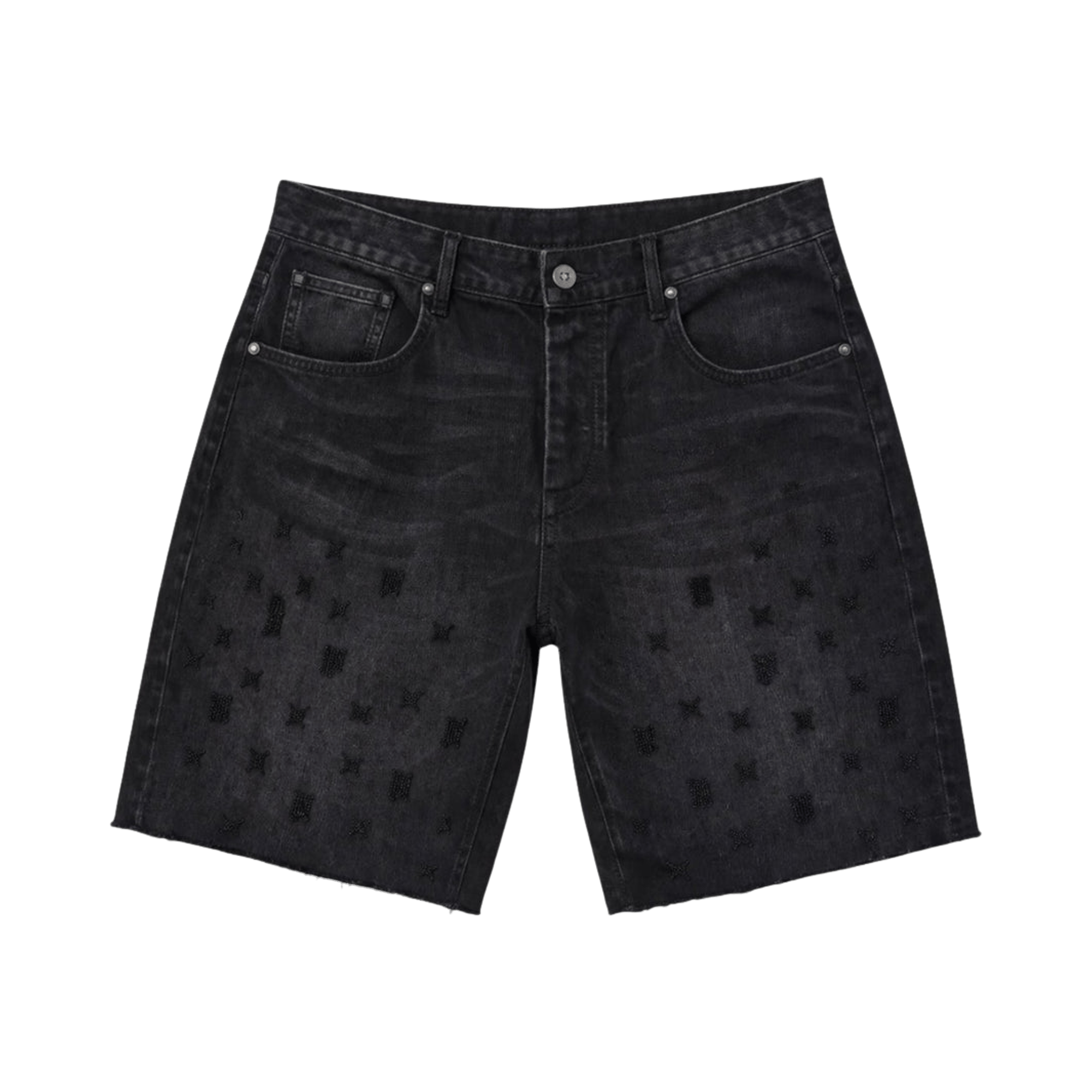 PURPLE BRAND Denim Beaded Monogram Shorts 'Black'