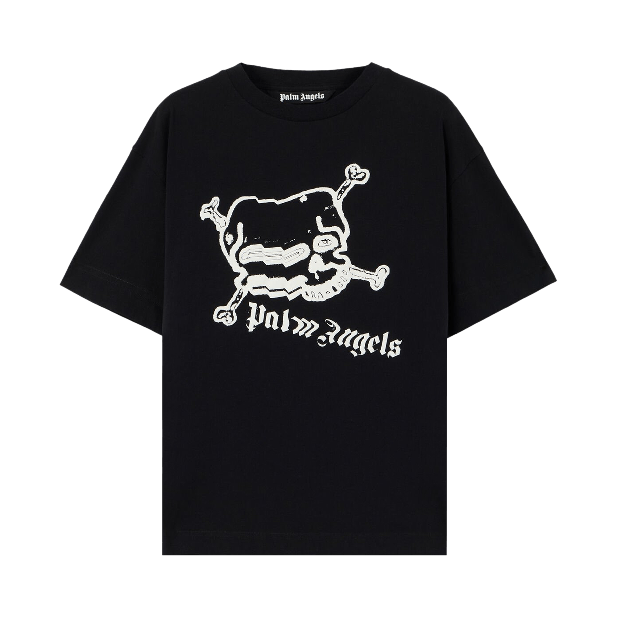 Buy Palm Angels Vintage Wash Curved Logo Tee 'Navy Blue/Yellow