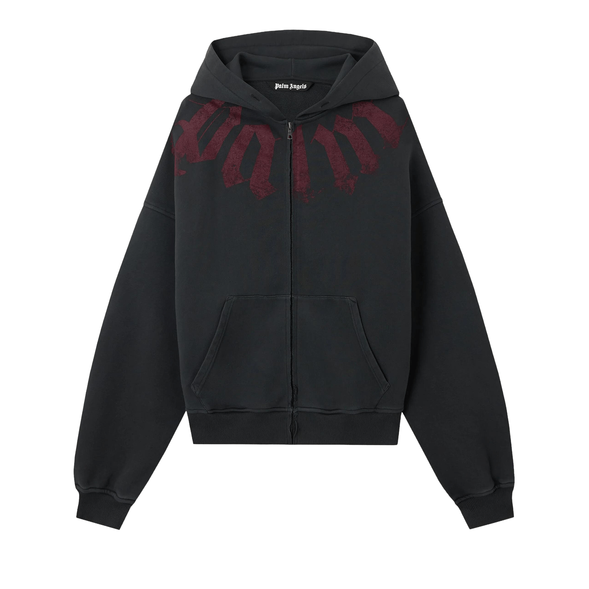 Palm Angels Big Neck Logo Zip Loose Hoodie 'Black/Burgundy'