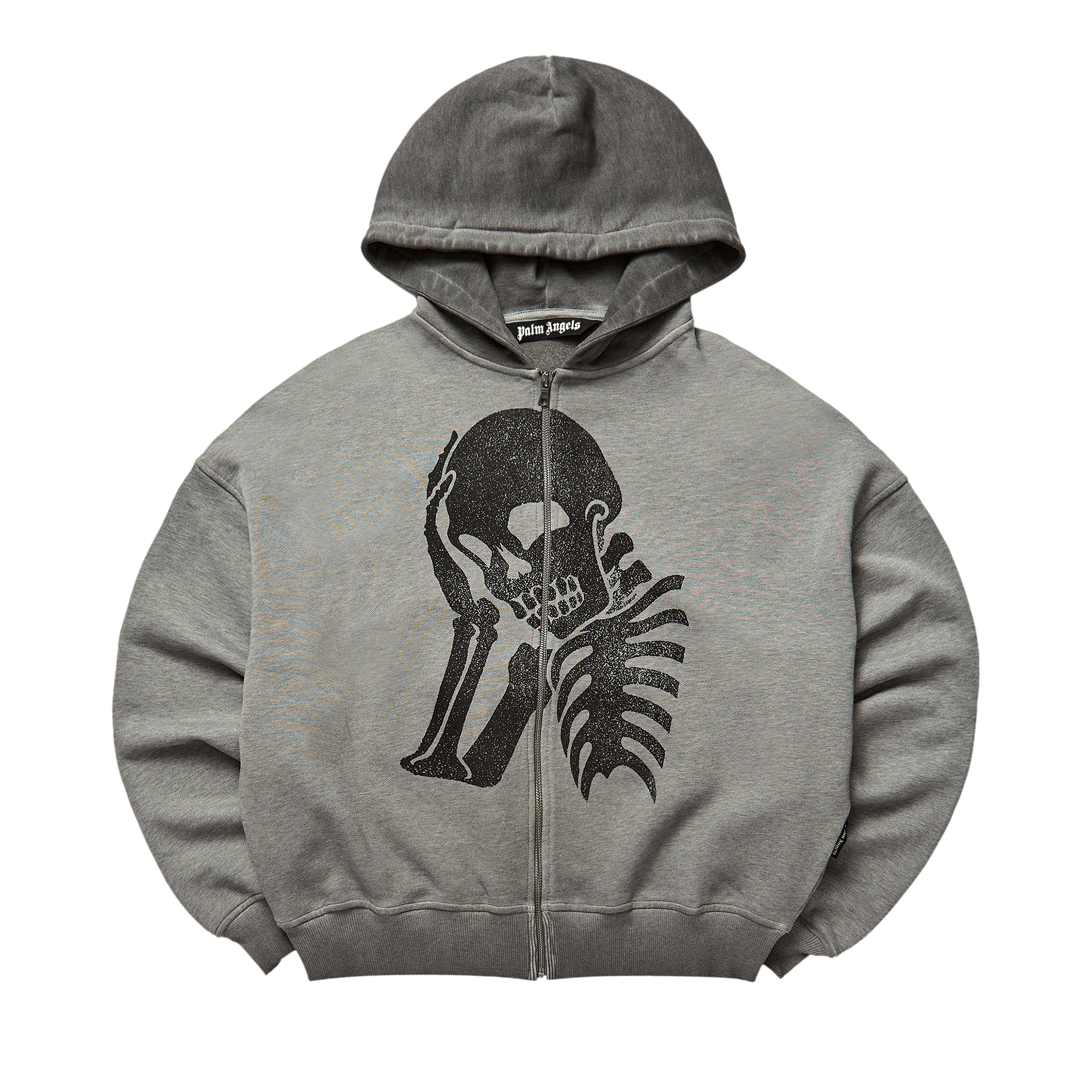 Palm Angels Skull Zipped Loose Hoodie 'Melange Grey/Black'