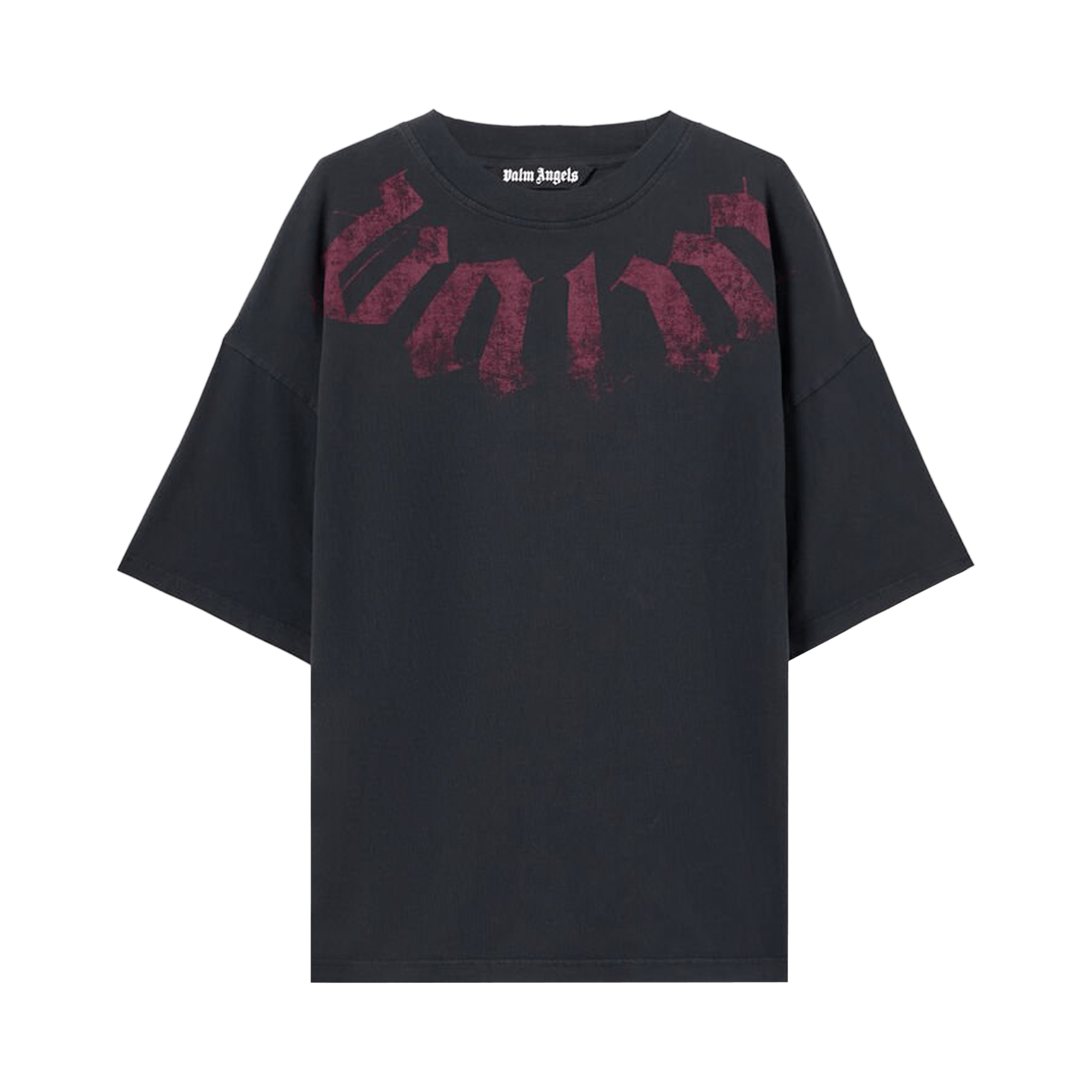 Palm Angels Big Neck Logo Loose T-Shirt 'Black/Burgundy'