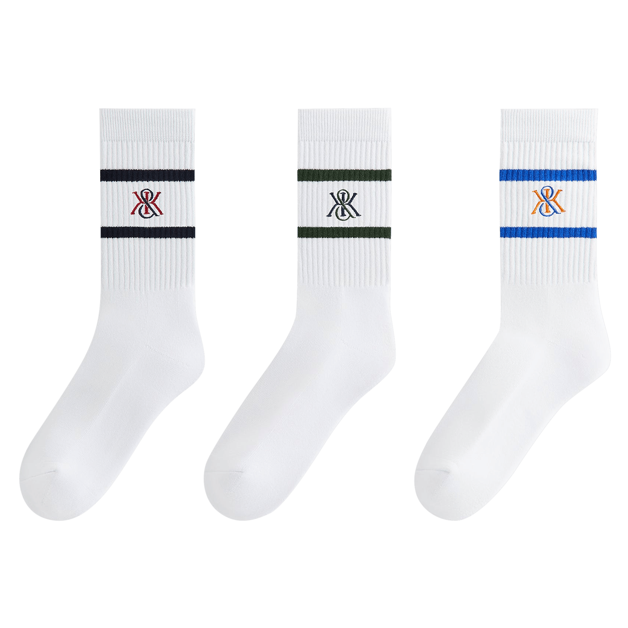 Kith 3-Pack K Crest Striped Cotton Crew Socks 'White'