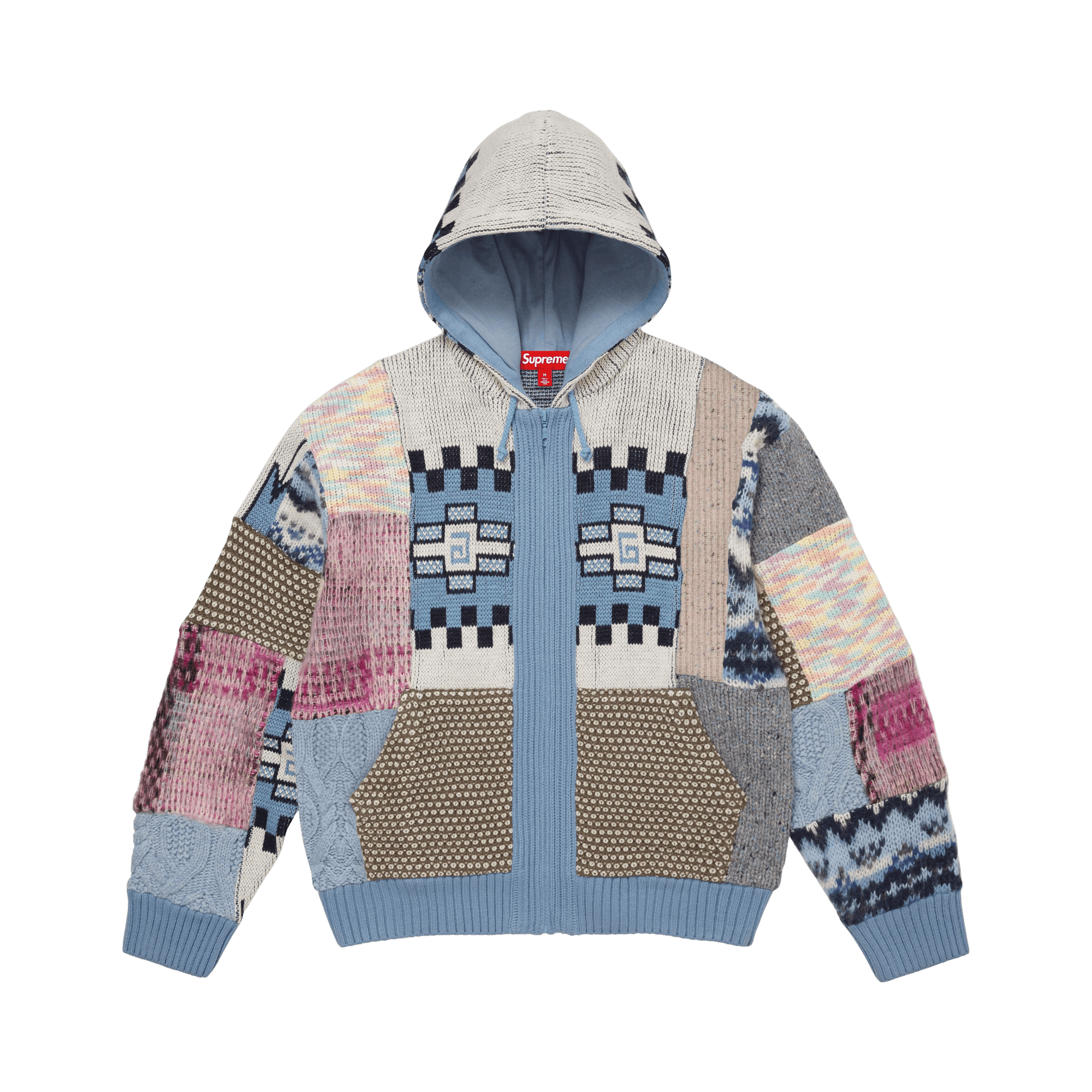 Supreme Patchwork Zip Up Hooded Sweater 'Light Blue'