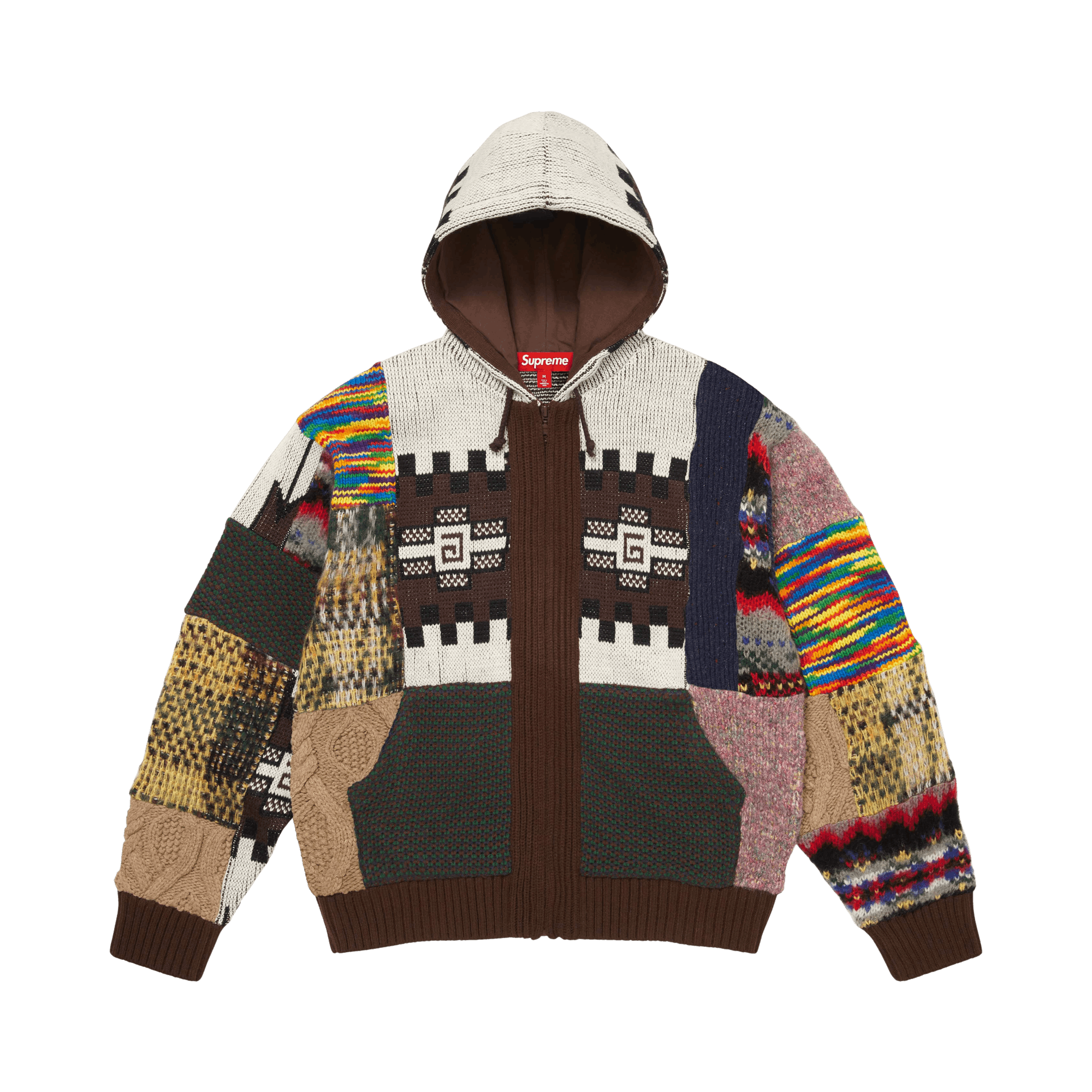 Supreme Patchwork Zip Up Hooded Sweater 'Brown'