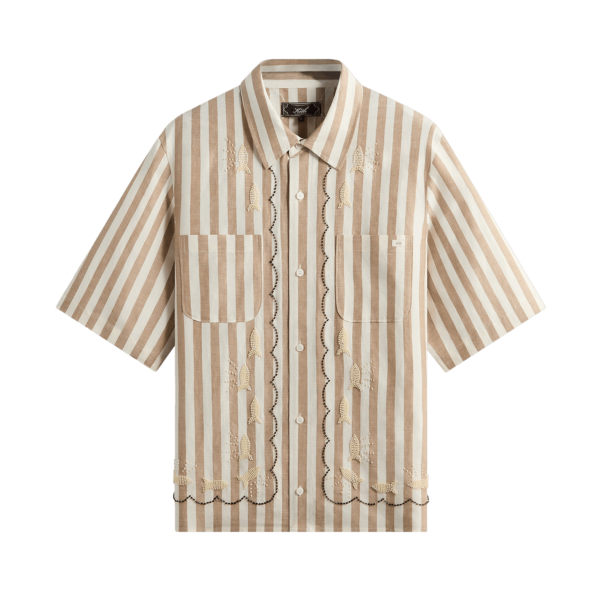 Kith Spun Silk Linen Stripe Paxton Buttondown 'Chai'