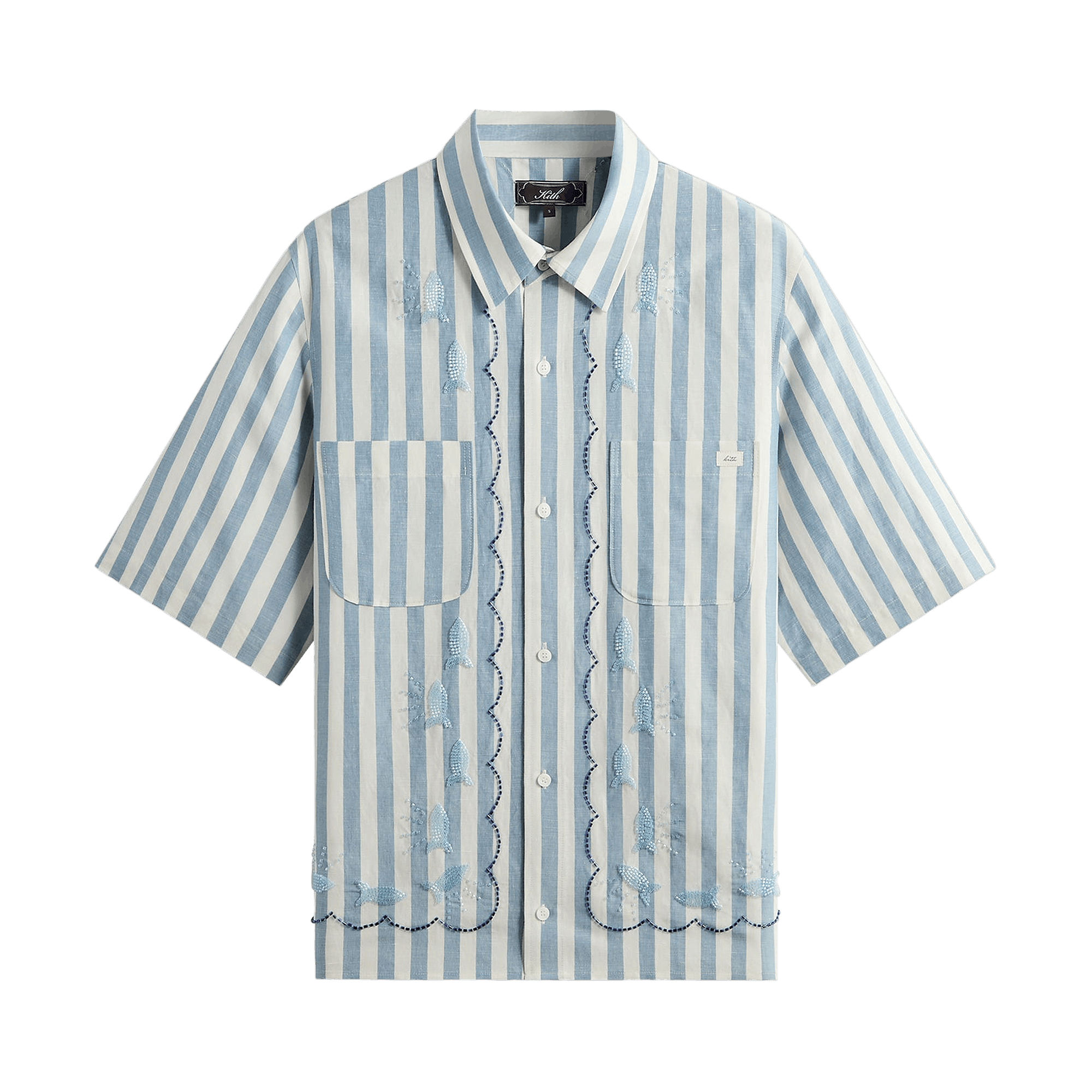Kith Spun Silk Linen Stripe Paxton Buttondown 'Light Indigo'