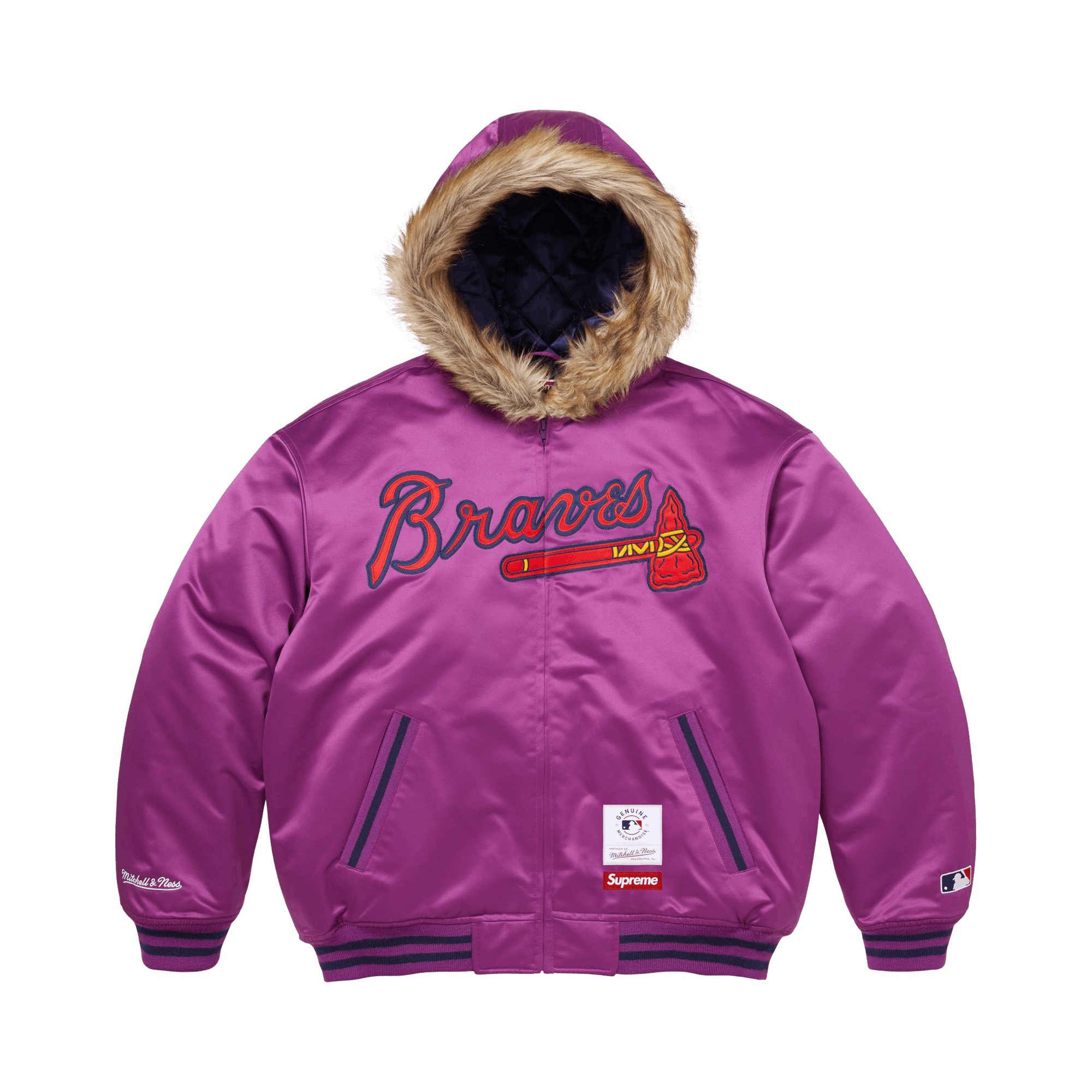 Supreme x Mitchell & Ness Teams Hooded Satin Varsity Jacket 'Purple'