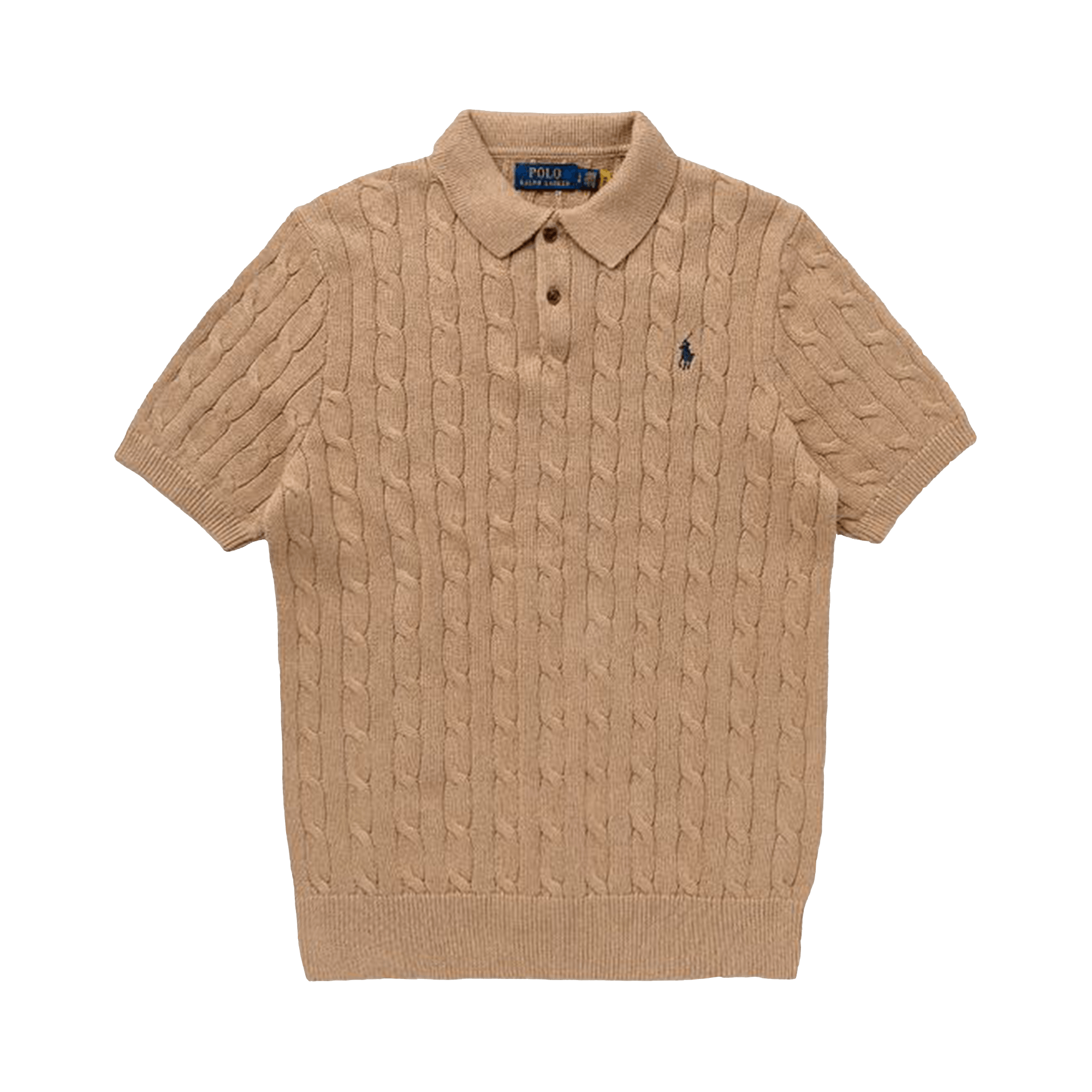 Polo Ralph Lauren Short-Sleeve Cotton Cable Knit Sweater 'Camel Melange'