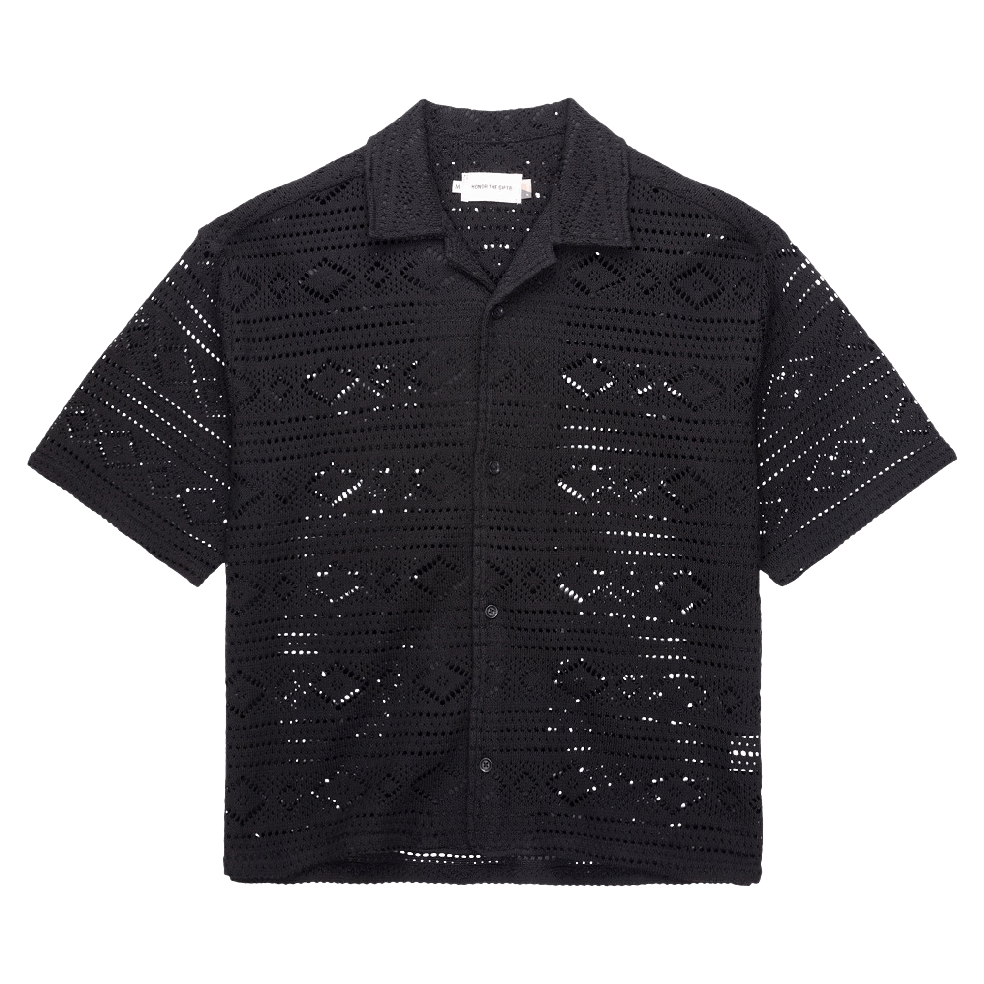 Honor The Gift Pointelle Crochet Camp Collar 'Black'