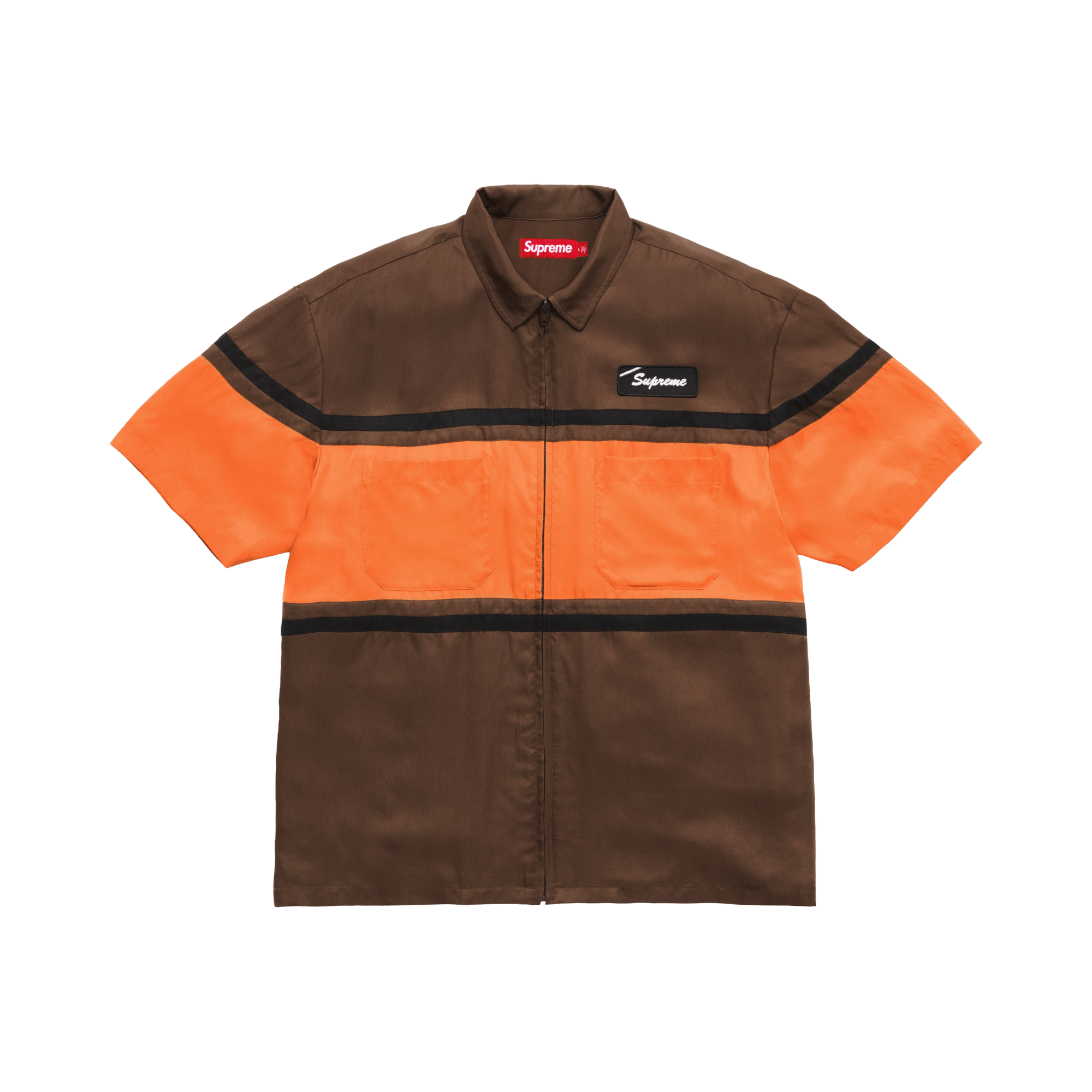 Supreme Silk Zip Up Short-Sleeve Shirt 'Brown'