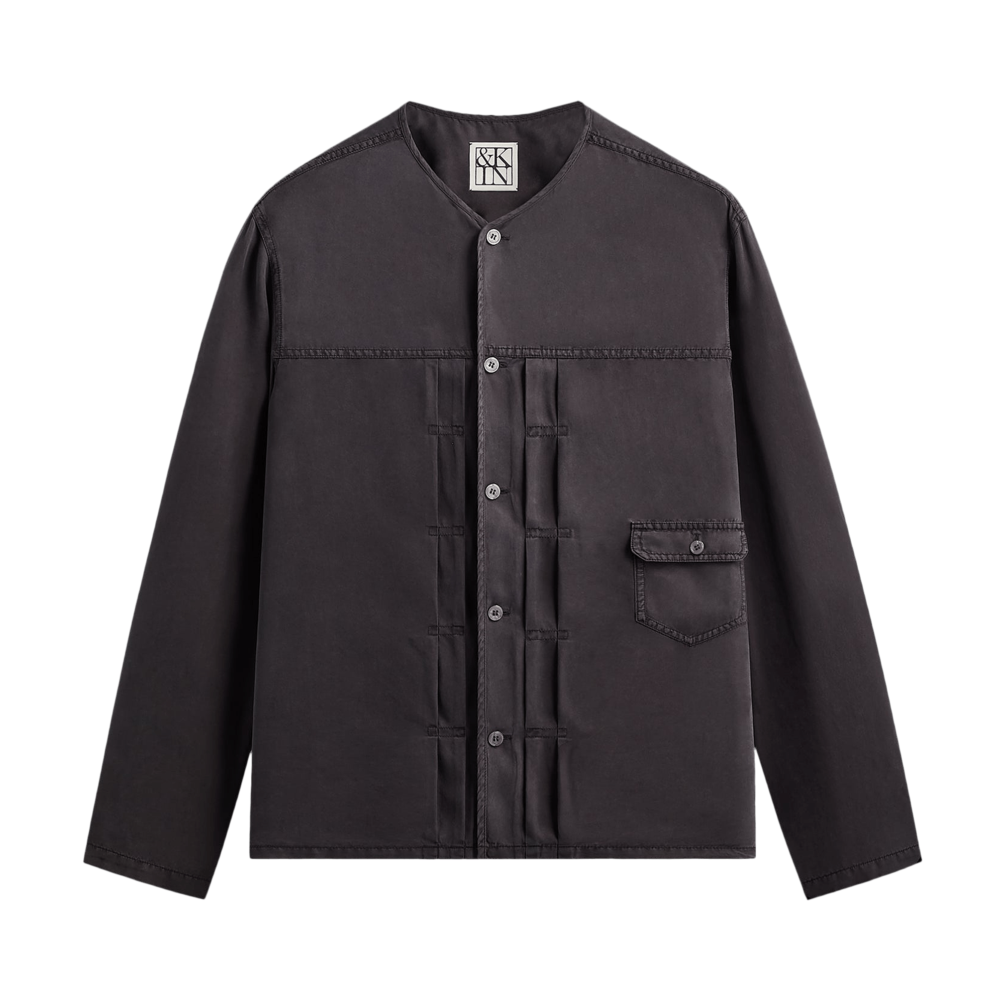 Kith &Kin Garment Dyed Silk Collarless Yardley Shirt 'Phantom Grey'