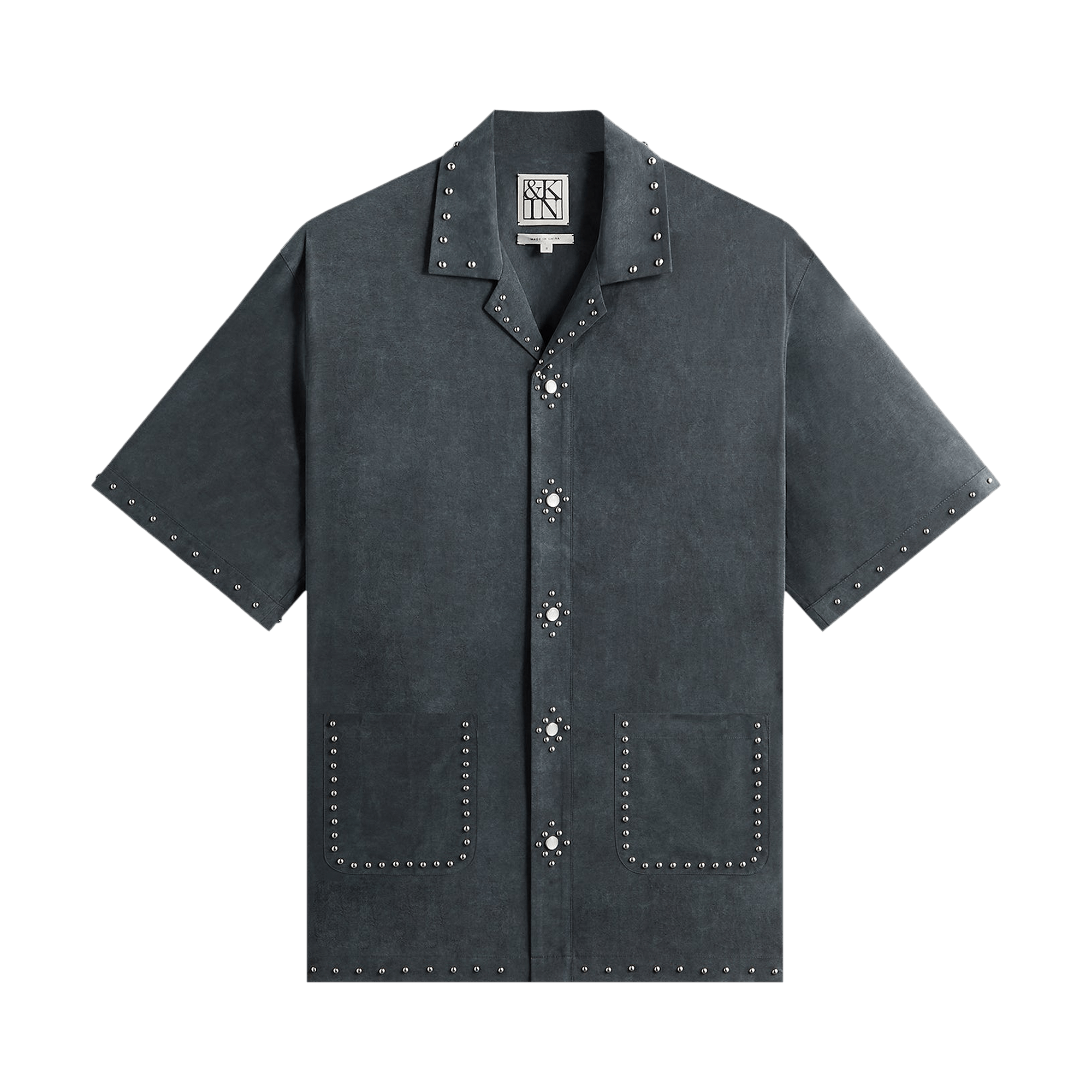 Kith &Kin Studded Cupro Linen Sawyer Shirt 'Somber'