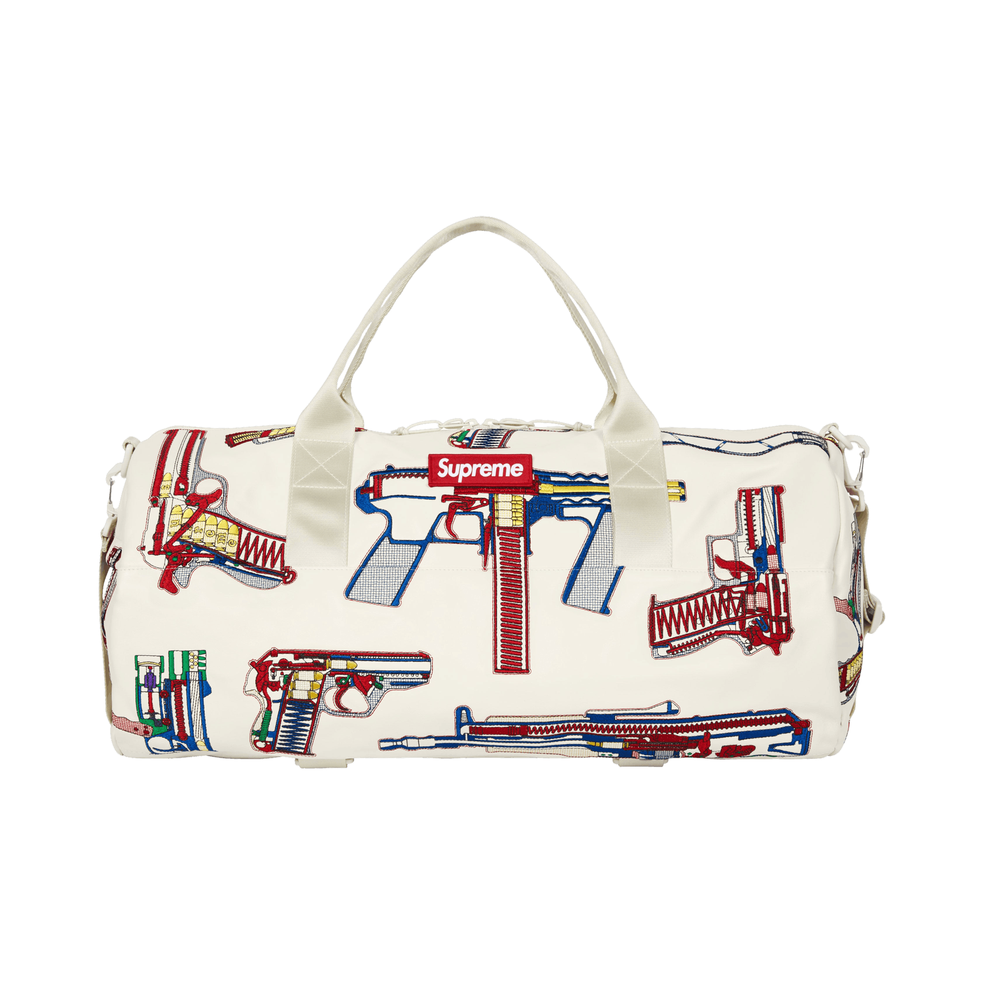 Supreme Guns Embroidered Leather Duffle Bag 'White'