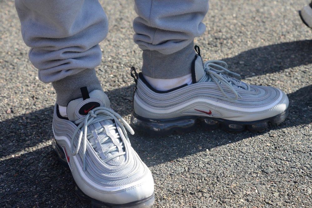 vapormax 97 silver bullet on feet