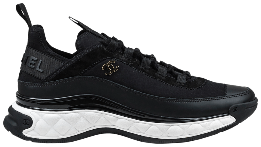 chanel cc velvet calfskin mixed fibers black gold chunky sneaker