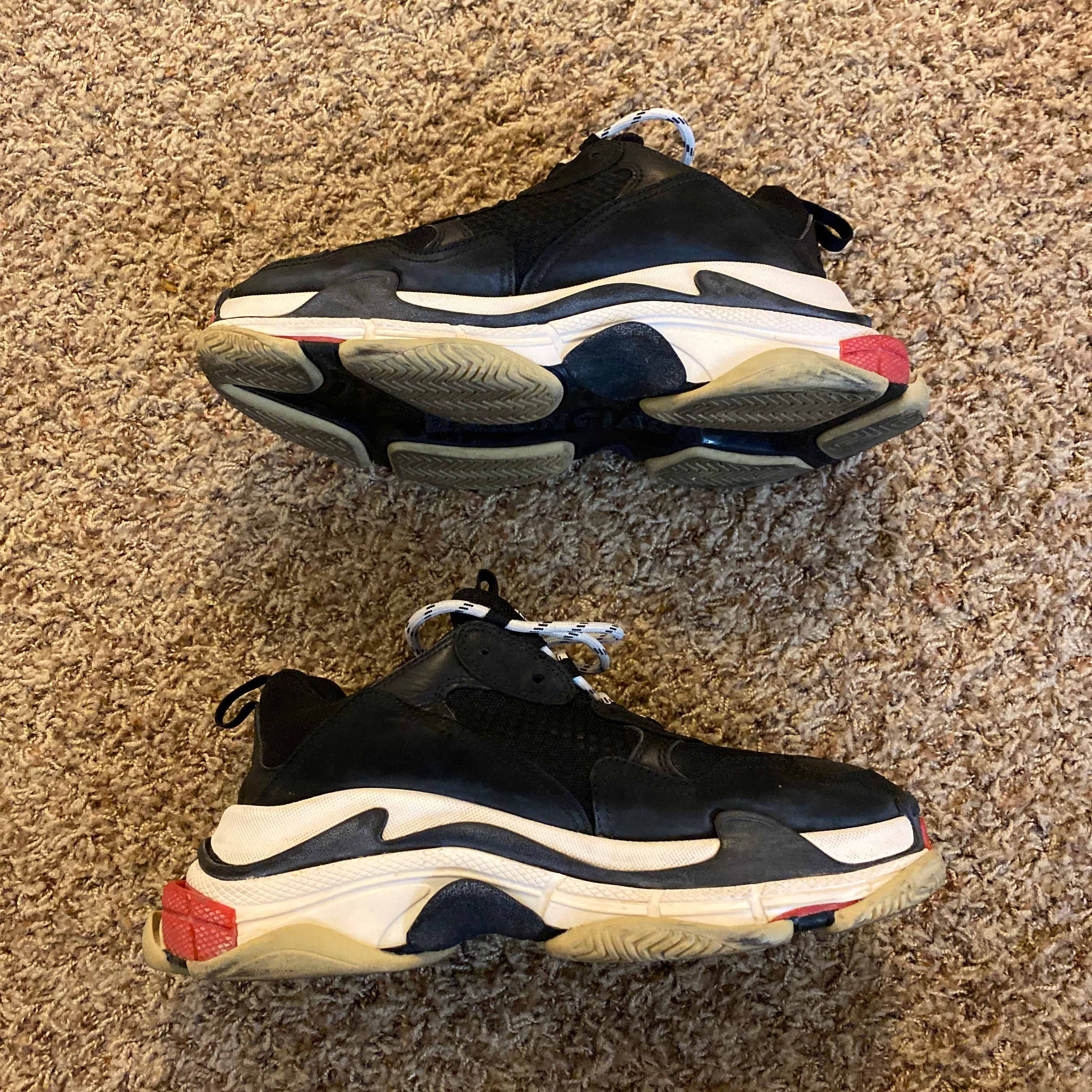 balenciaga triple s black red on feet