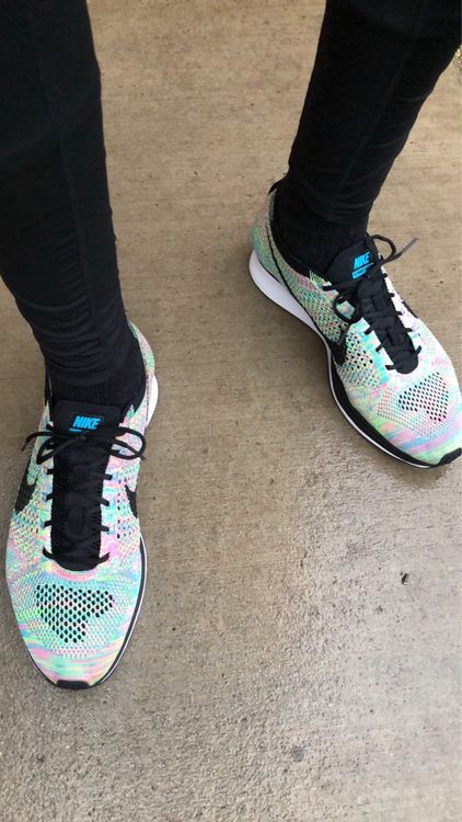 flyknit racer multicolor on feet