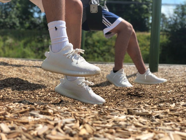 yeezy creams on feet