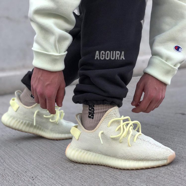 yeezy v2 butter on feet