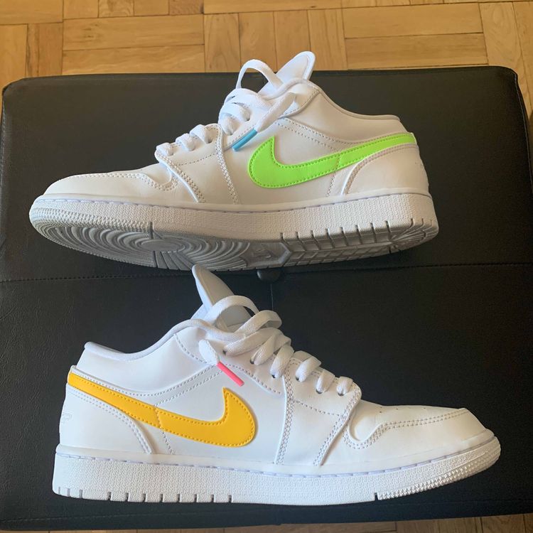 white jordans with multiple colors