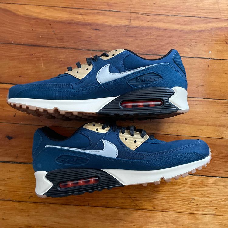 Nike Air Max 90 Tokyo Blue Gold CW1409-400 | SneakerNews.com