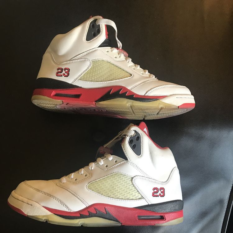 jordan 5 fire red black laces