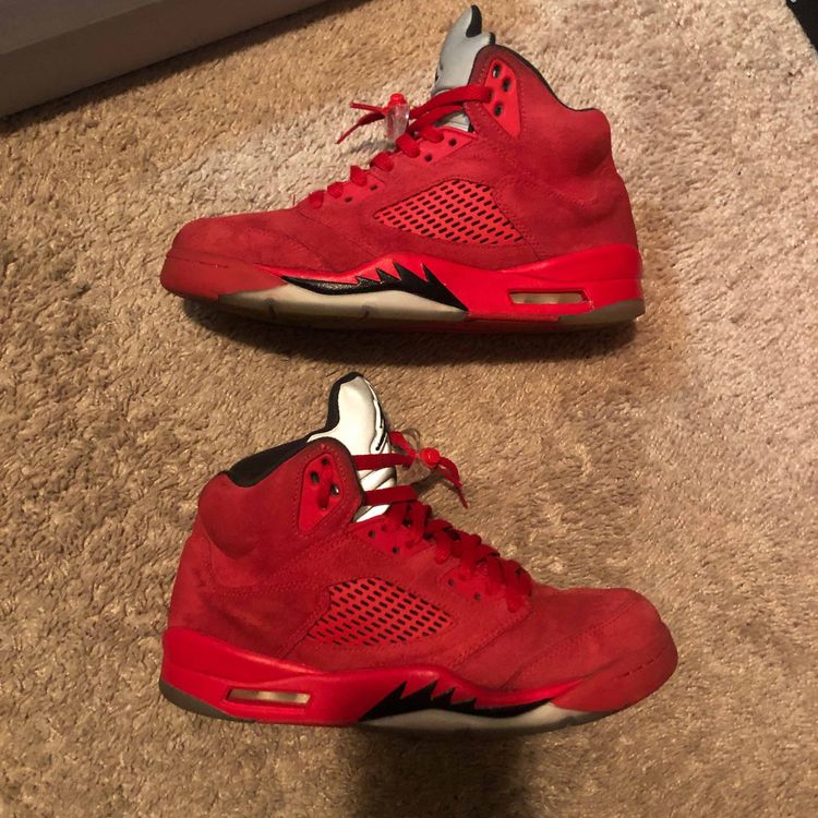 Red suede air jordan 5 clearance