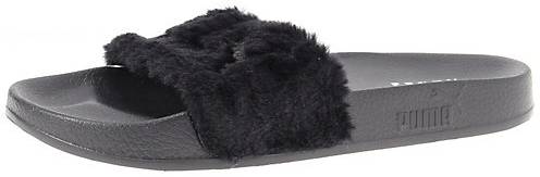 black fluffy puma slides