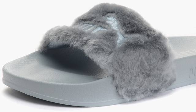 furry puma slides grey