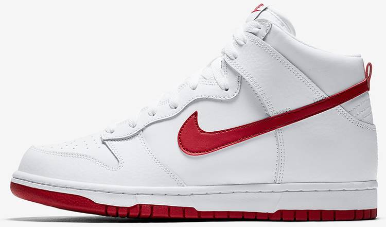 red and white nike dunks high